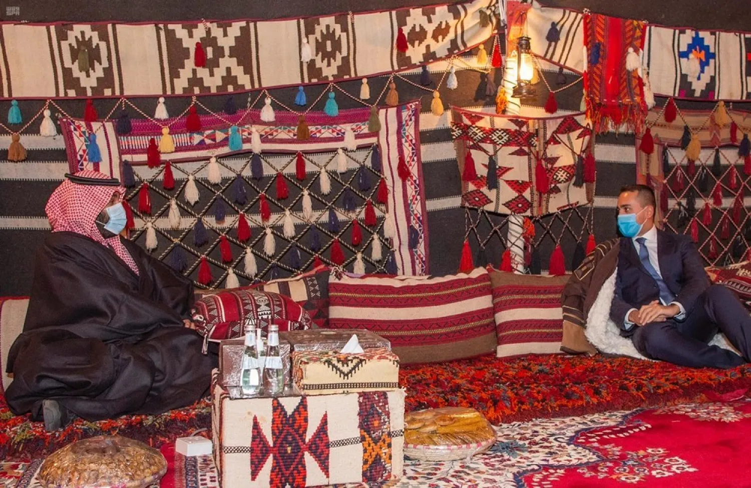 Crown Prince Mohammed bin Salman receives the foreign minister of Italy in AlUla. (SPA)