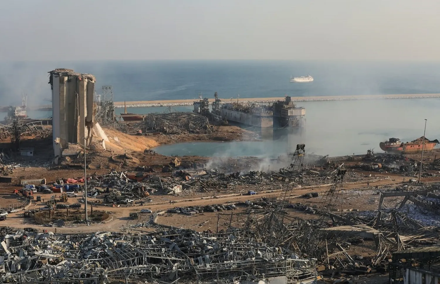 A general view shows the damage at the site of the blast in Beirut’s port area, Lebanon August 5, 2020. (Reuters)