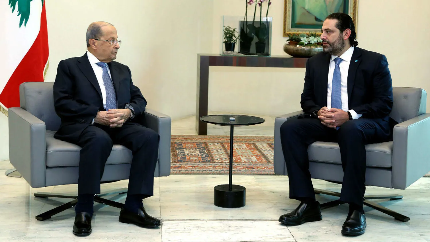 Lebanese President Michel Aoun meeting with Prime Minister Saad Hariri at the presidential palace in Baabda, east of the capital Beirut, on October 21, 2019. Photo: Dalati and Nohra, AFP