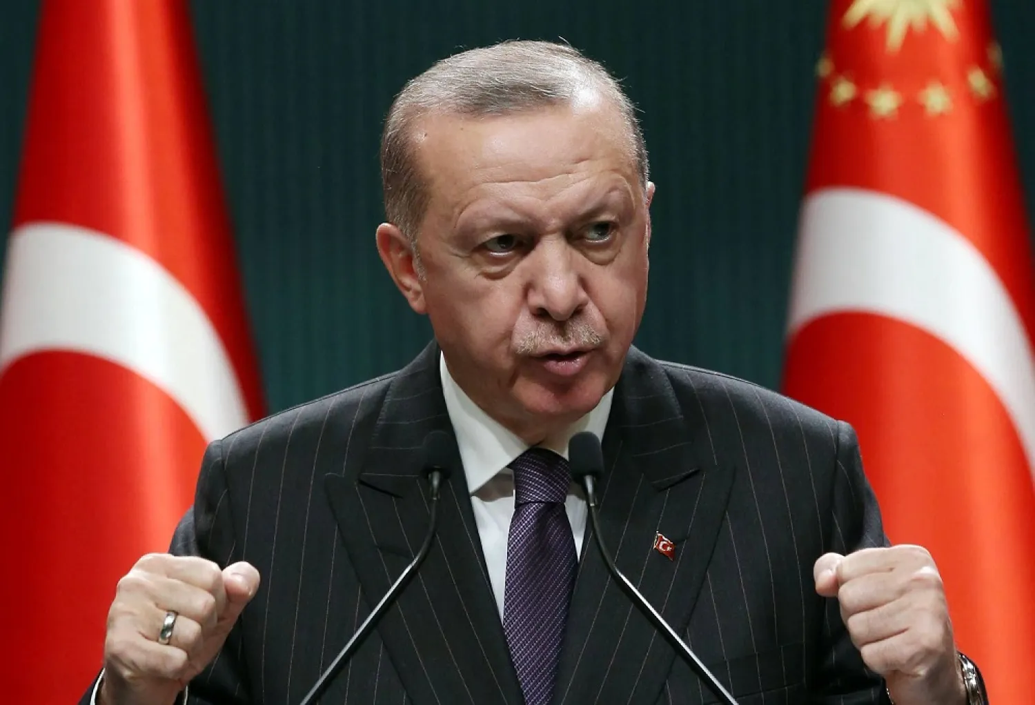 President Recep Tayyip Erdogan makes a statement after chairing the cabinet meeting in Ankara, December 14, 2020. (AFP)