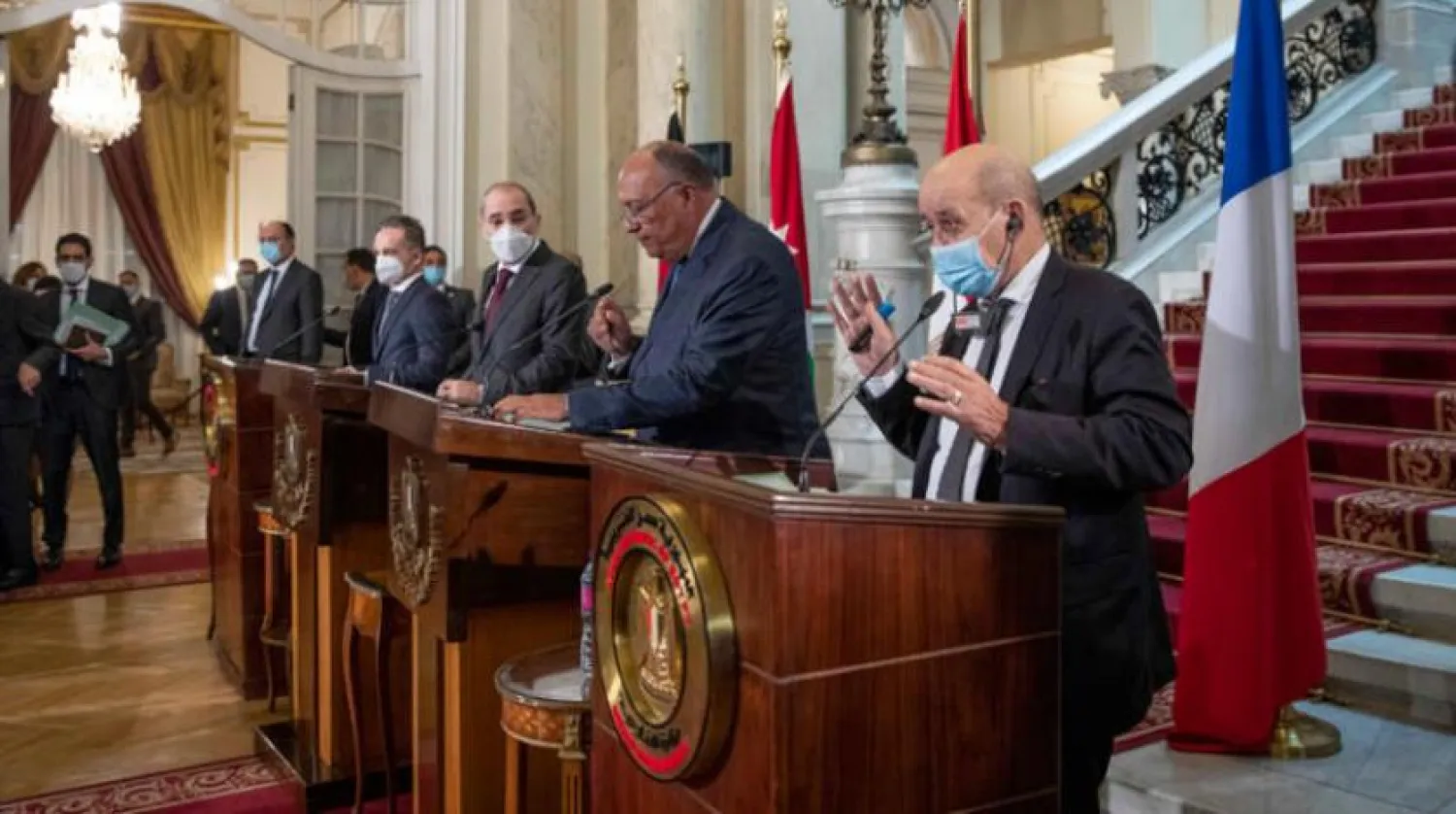 Mısır, Ürdün, Fransa ve Almanya Dışişleri Bakanları Pazartesi günü Kahire’de basın toplantısı gerçekleştirdi (AP)