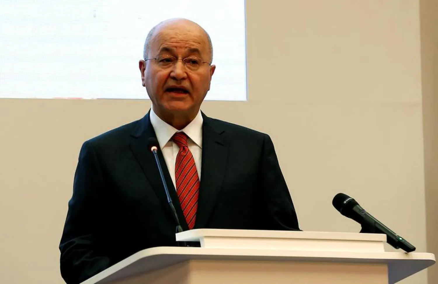Iraqi President Barham Salih attends a forum in Baghdad, Iraq February 4, 2019. REUTERS/Wissm al-Okili