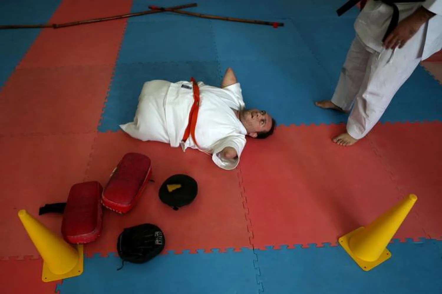 Disabled Palestinian man Youssef Abu Amira practices Karate in a club in Gaza City January 12, 2021. REUTERS/Mohammed Salem