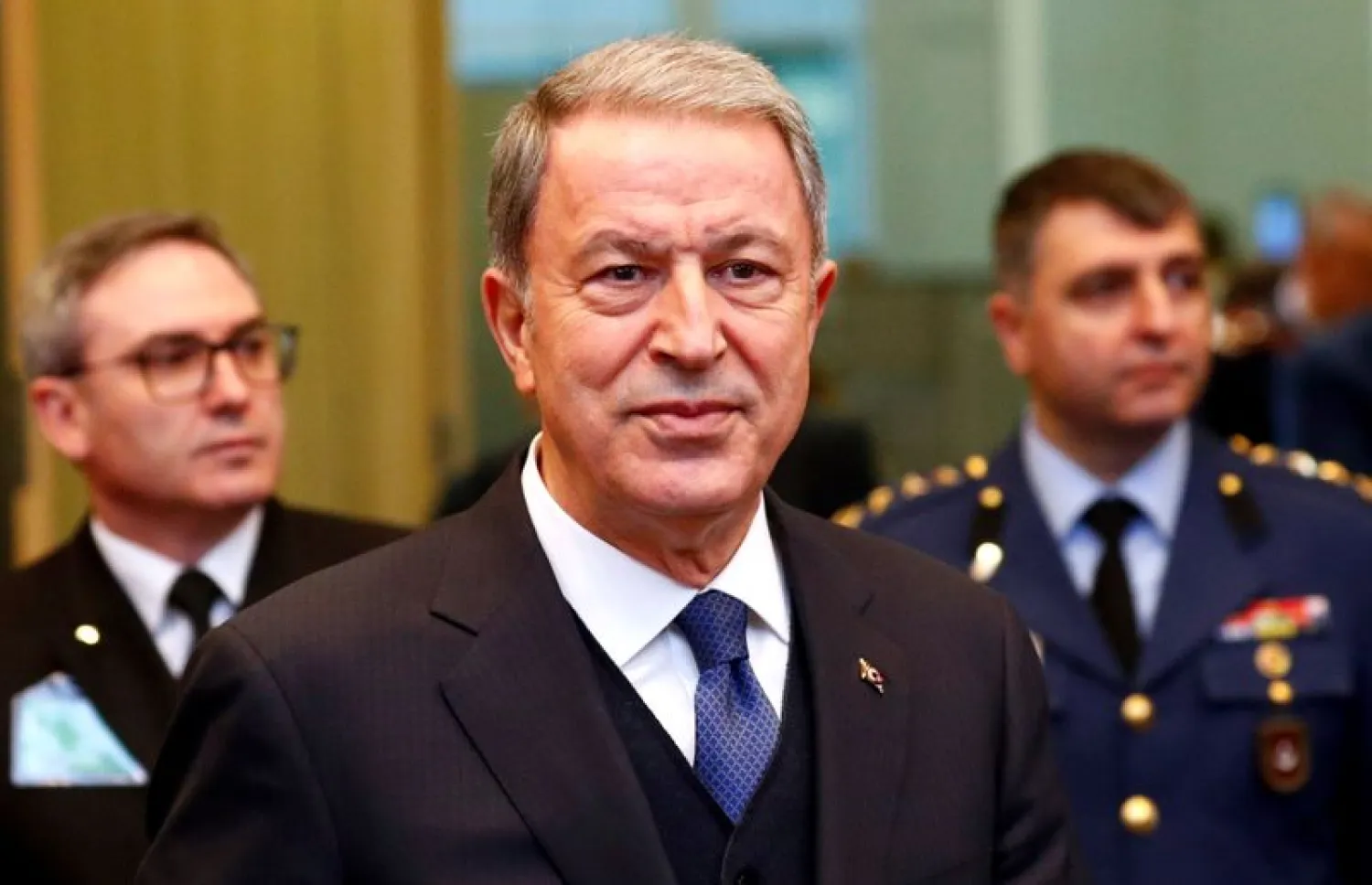 FILE PHOTO: Turkey's Defence Minister Hulusi Akar attends a NATO defense ministers meeting at the Alliance headquarters in Brussels, Belgium February 12, 2020. REUTERS/Francois Lenoir

