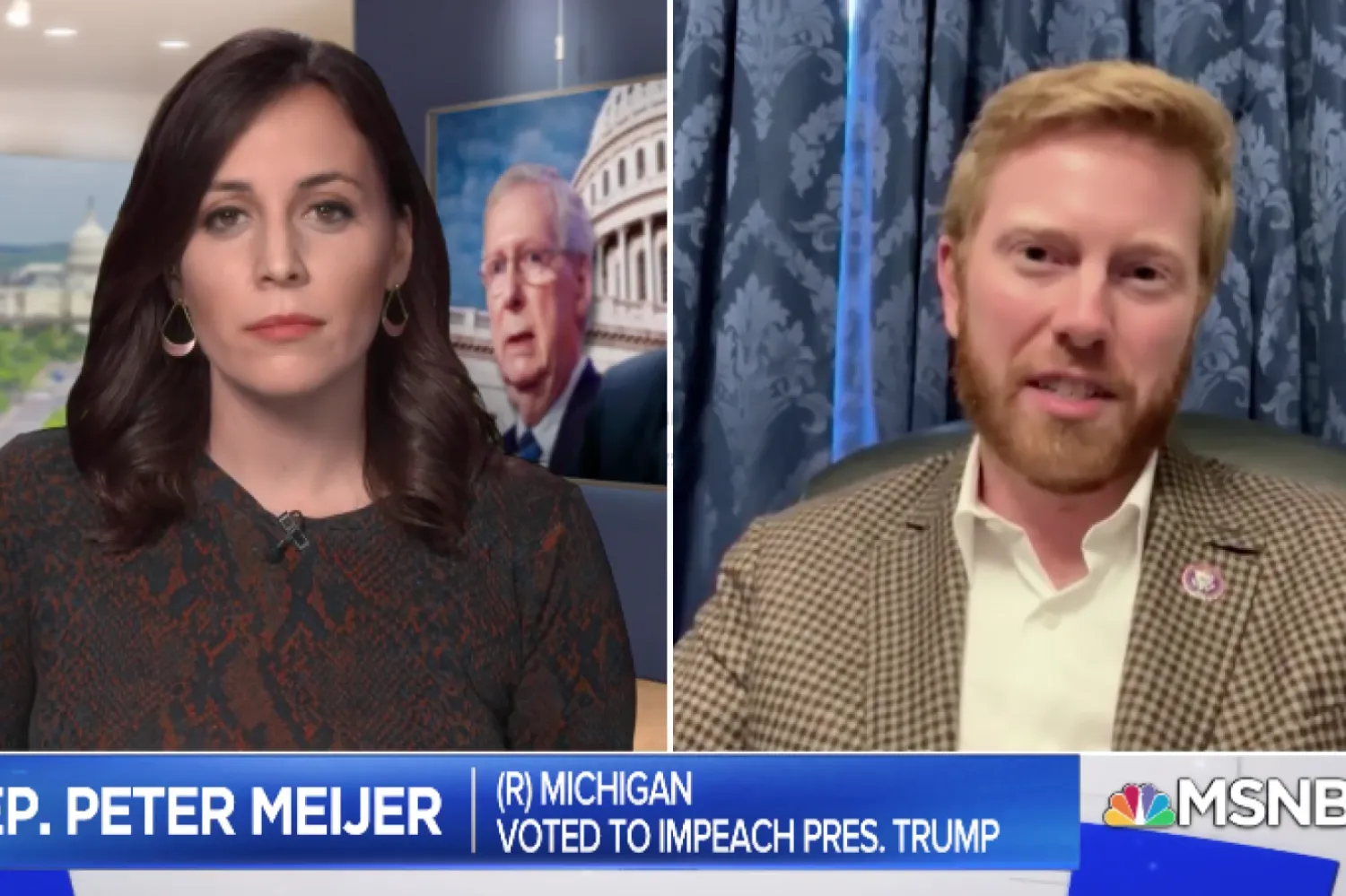 MSNBC kanalına konuşan Meijer, kendisinin ve Trump’a karşı oy veren diğer Cumhuriyetçilerin hayatlarından endişe ettiklerini söyledi (Twitter/MSNBC Live with Hallie Jackson)