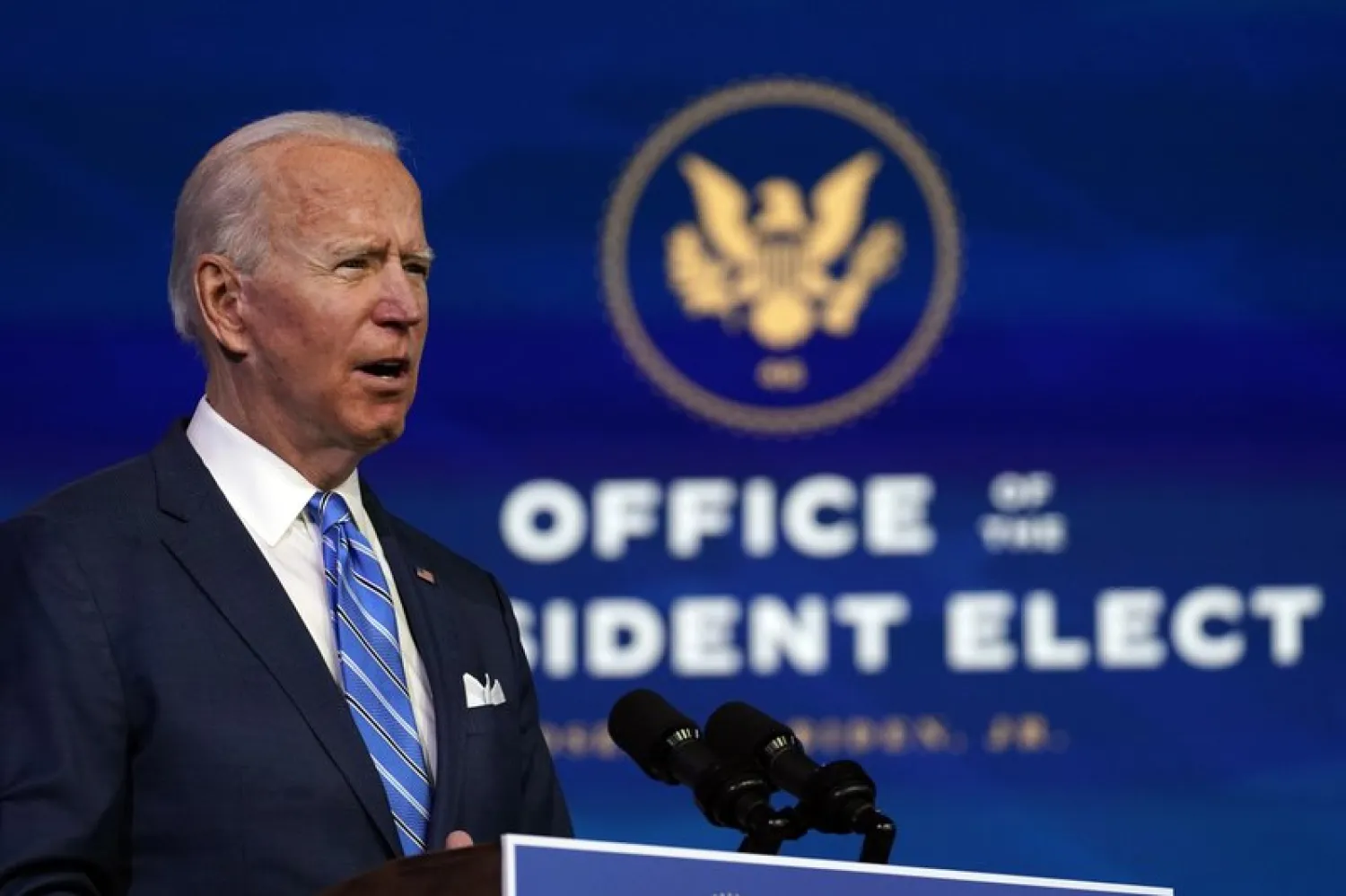 President-elect Joe Biden speaks about the COVID-19 pandemic during an event at The Queen theater, Thursday, Jan. 14, 2021, in Wilmington, Del. (AP Photo/Matt Slocum)
