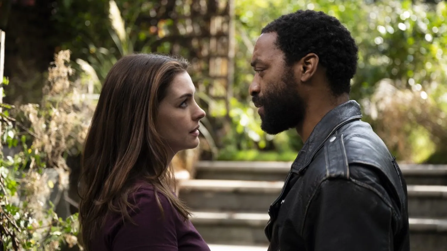 This image released by HBO Max shows Anne Hathaway and Chiwetel Ejiofor in a scene from "Lockdown." (HBO Max via AP)
