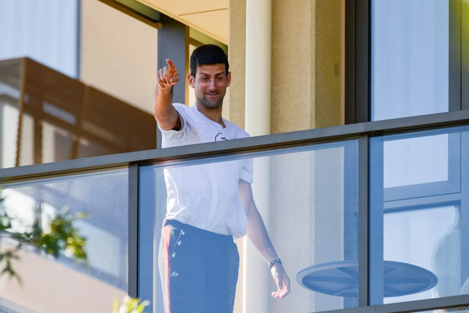 Novak Djokovic is seen in quarantine in Australia. (Getty Images)