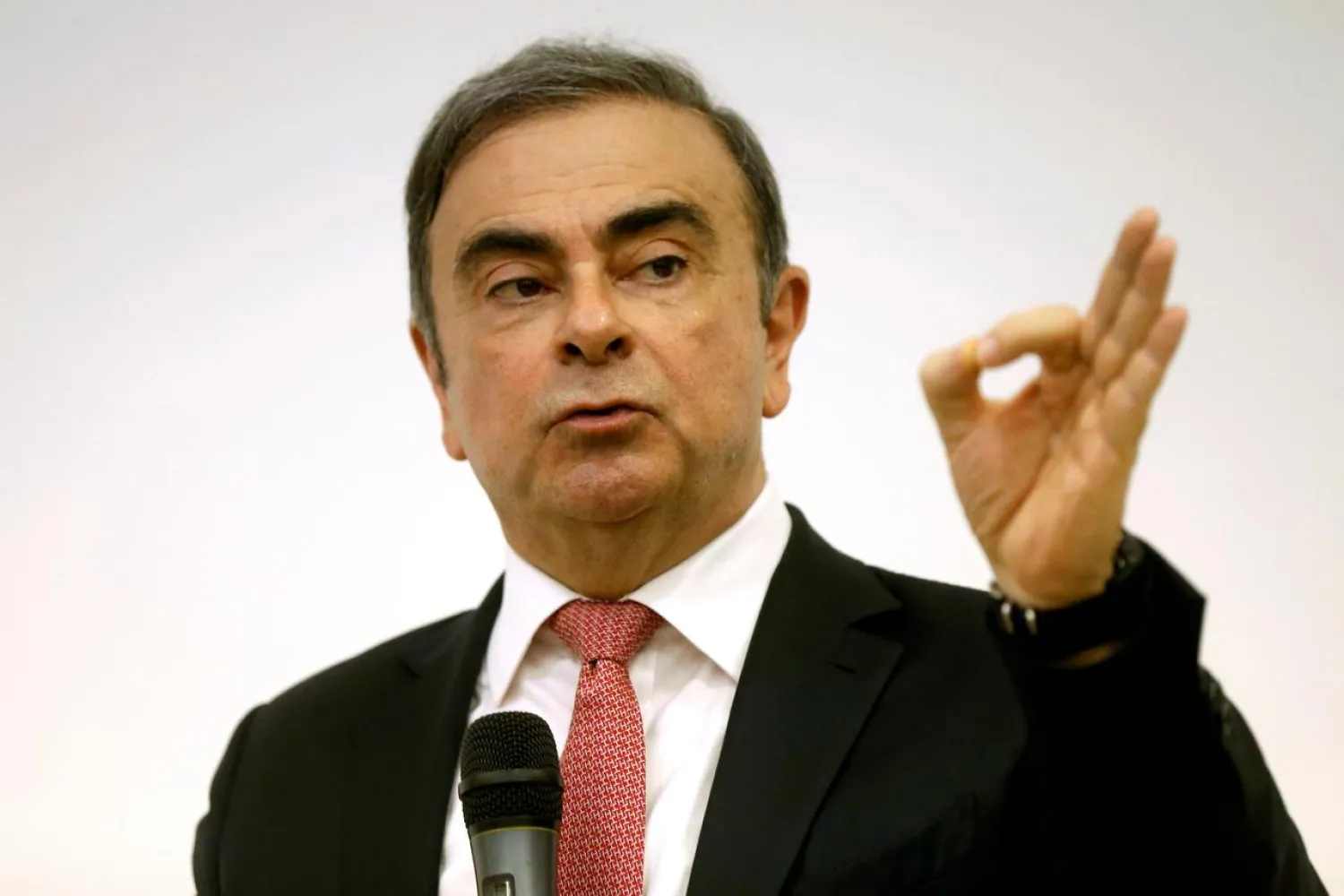 FILE PHOTO: Former Nissan chairman Carlos Ghosn gestures during a news conference at the Lebanese Press Syndicate in Beirut, Lebanon January 8, 2020. REUTERS/Mohamed Azakir/File Photo