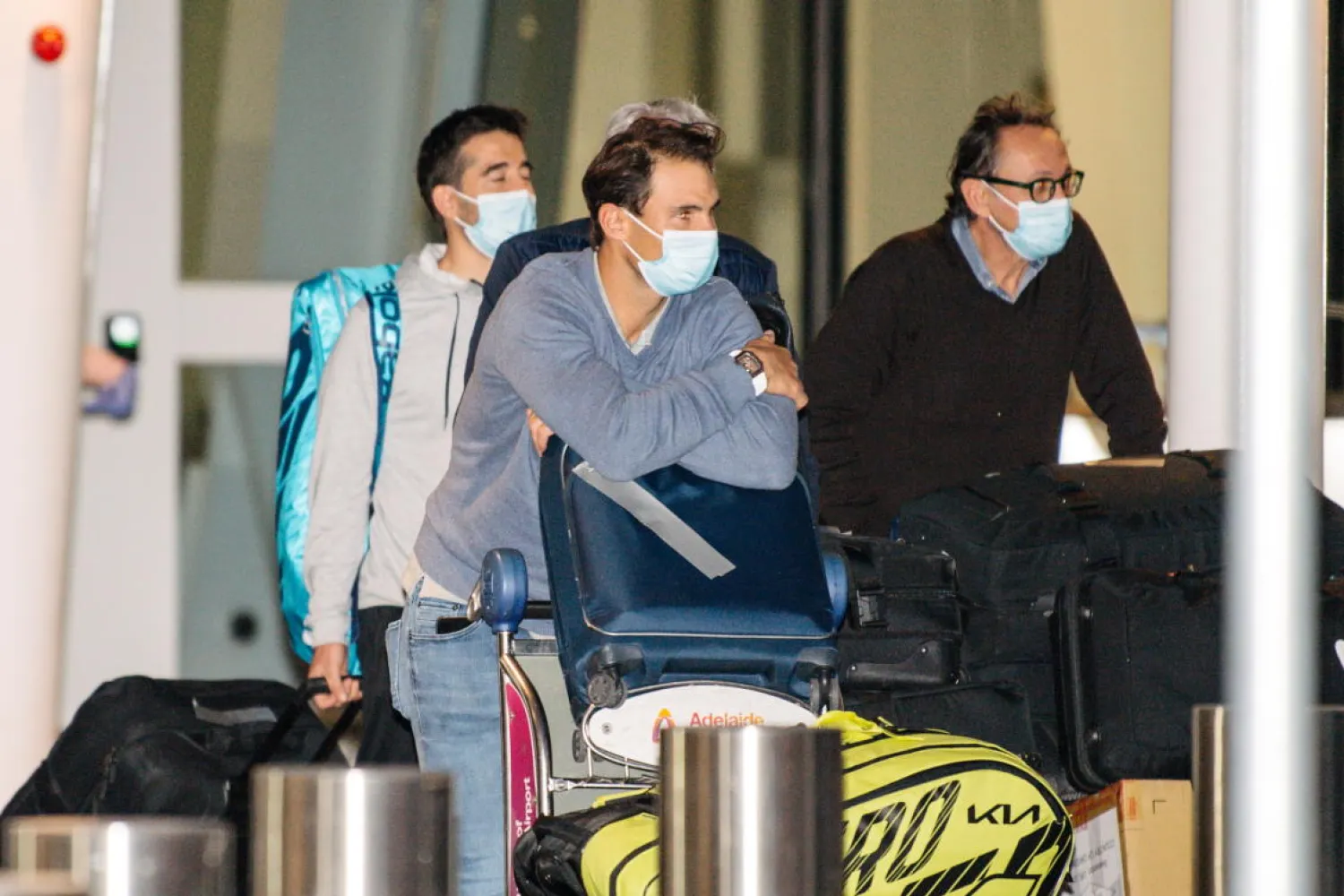 Rafael Nadal arrives at Adelaide Airport ahead of the Australian Open on Jan. 14, 2021. (AAP Image via Reuters)
