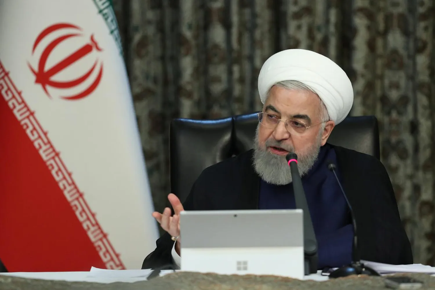 FILE PHOTO: Iranian President Hassan Rouhani speaks during a meeting of the Iranian government task force on the coronavirus, in Tehran, Iran, March 21, 2020. Official Presidential website/Handout via REUTERS