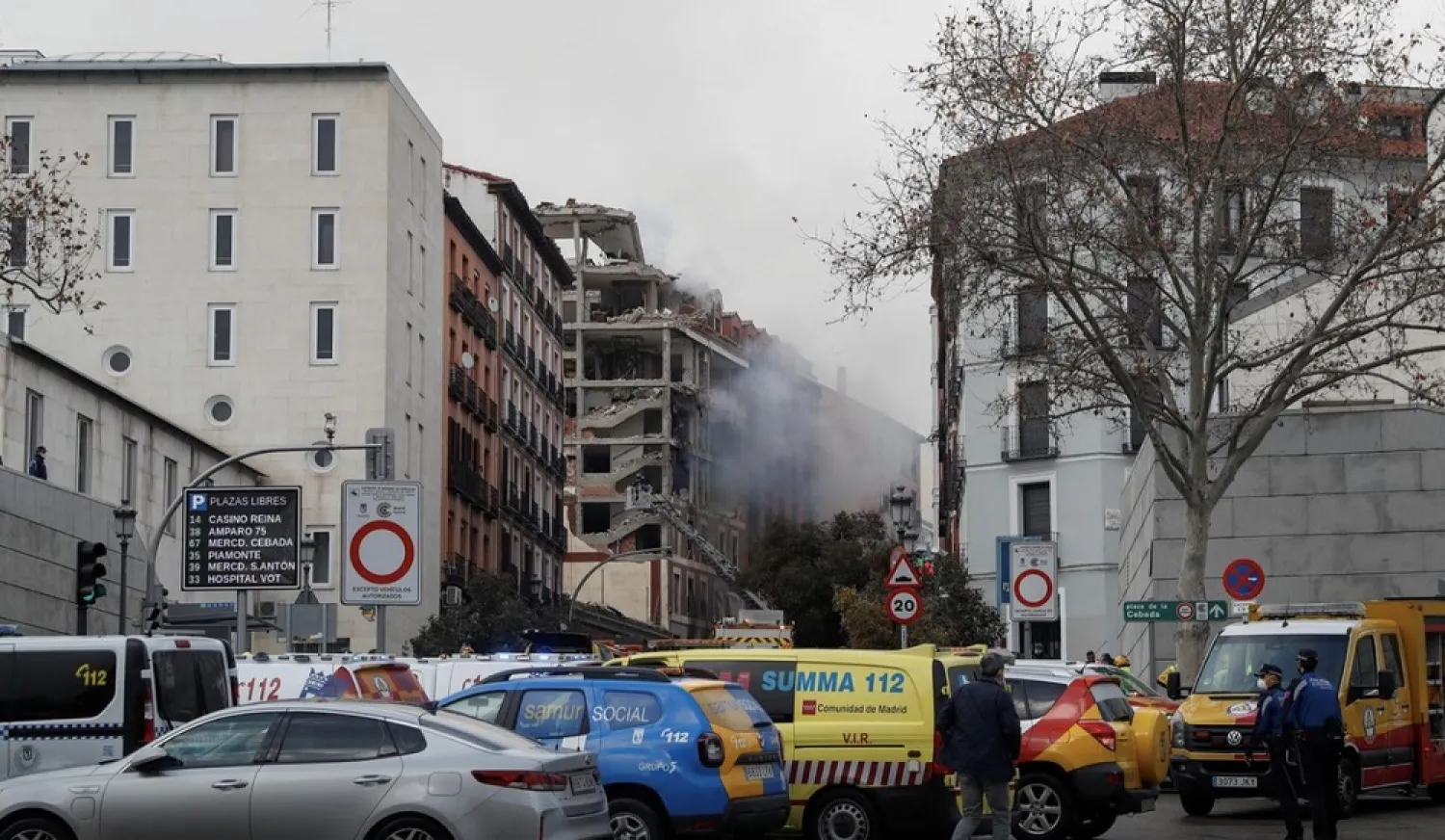 Smoke rises from the site of an explosion in Madrid, Spain January 20, 2021. (Reuters)