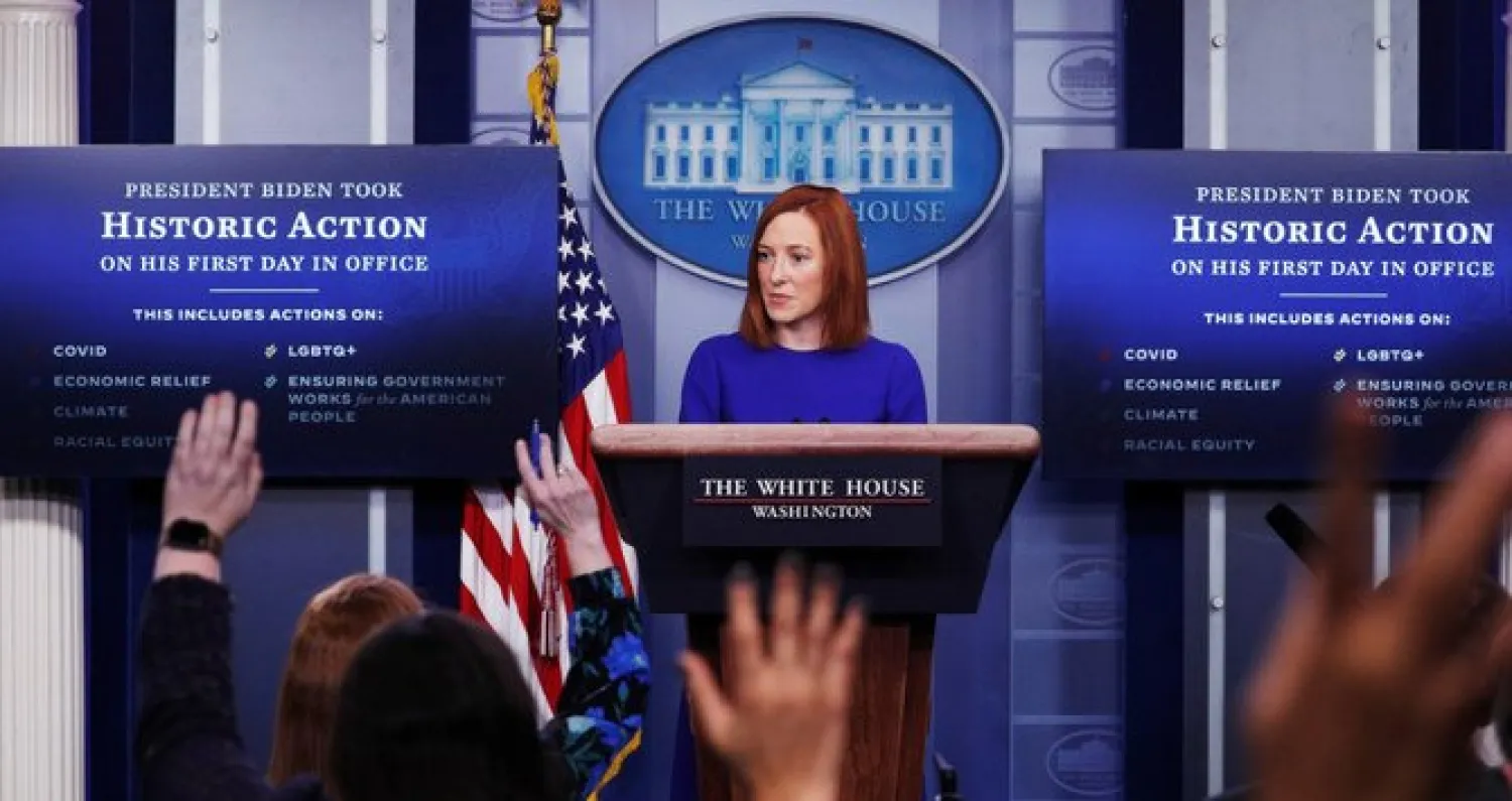 FILE: White House Press Secretary Jen Psaki takes questions from journalists. Reuters
