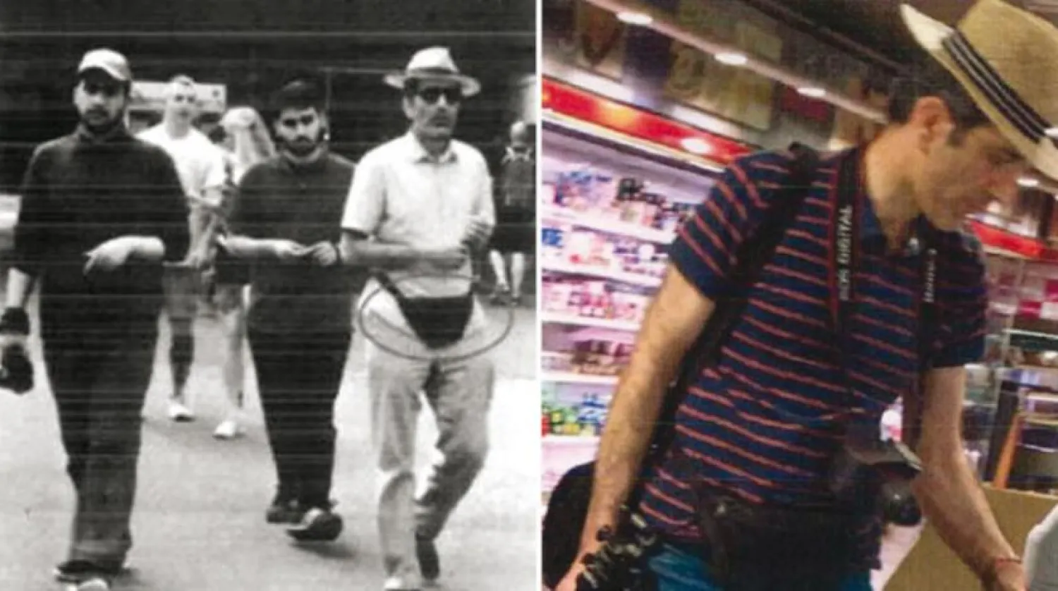 Avrupa’da turist gibi görünen Esedi diğer bir fotoğrafta şüpheleri üzerinden çekmek için oğulları ile birlikte dolaşırken. (Belgelerin içinden)