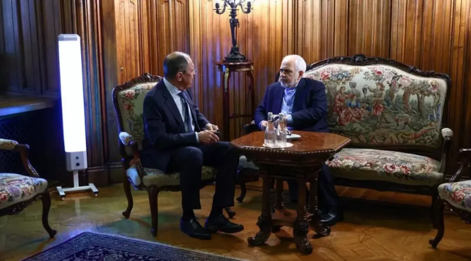 Russian Foreign Minister Sergei Lavrov (L) met with his Iranian counterpart Mohammad Javad Zarif in Moscow Handout RUSSIAN FOREIGN MINISTRY/AFP
