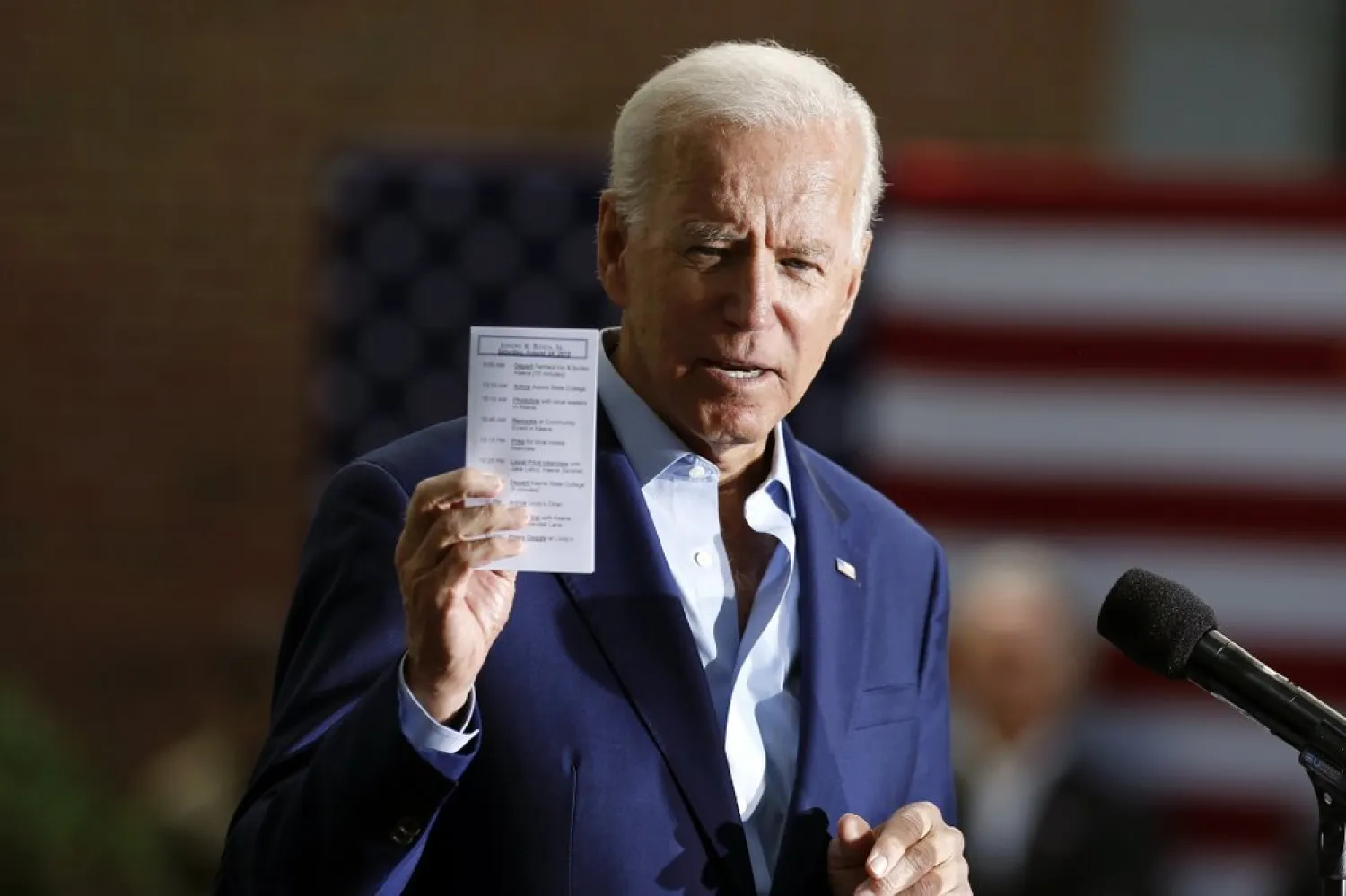 Current US President Joe Biden speaks during his campaign event at Keene State College in Keene, N.H., Saturday, Aug. 24, 2019. (AP Photo/Michael Dwyer)

