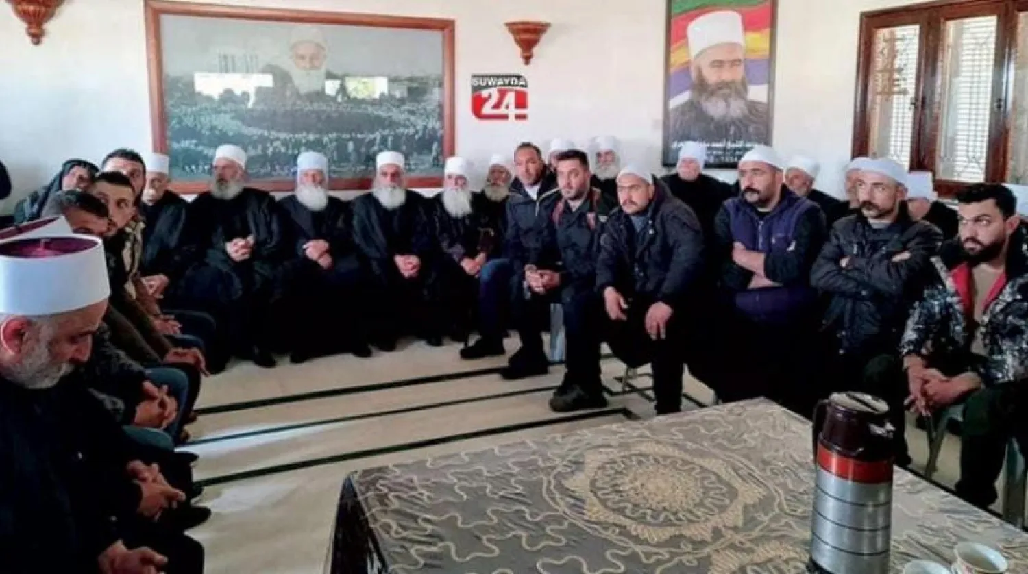 Druze community members visit the residence of spiritual leader Hikmat al-Hijri, local media outlet "Suwayda 24" 