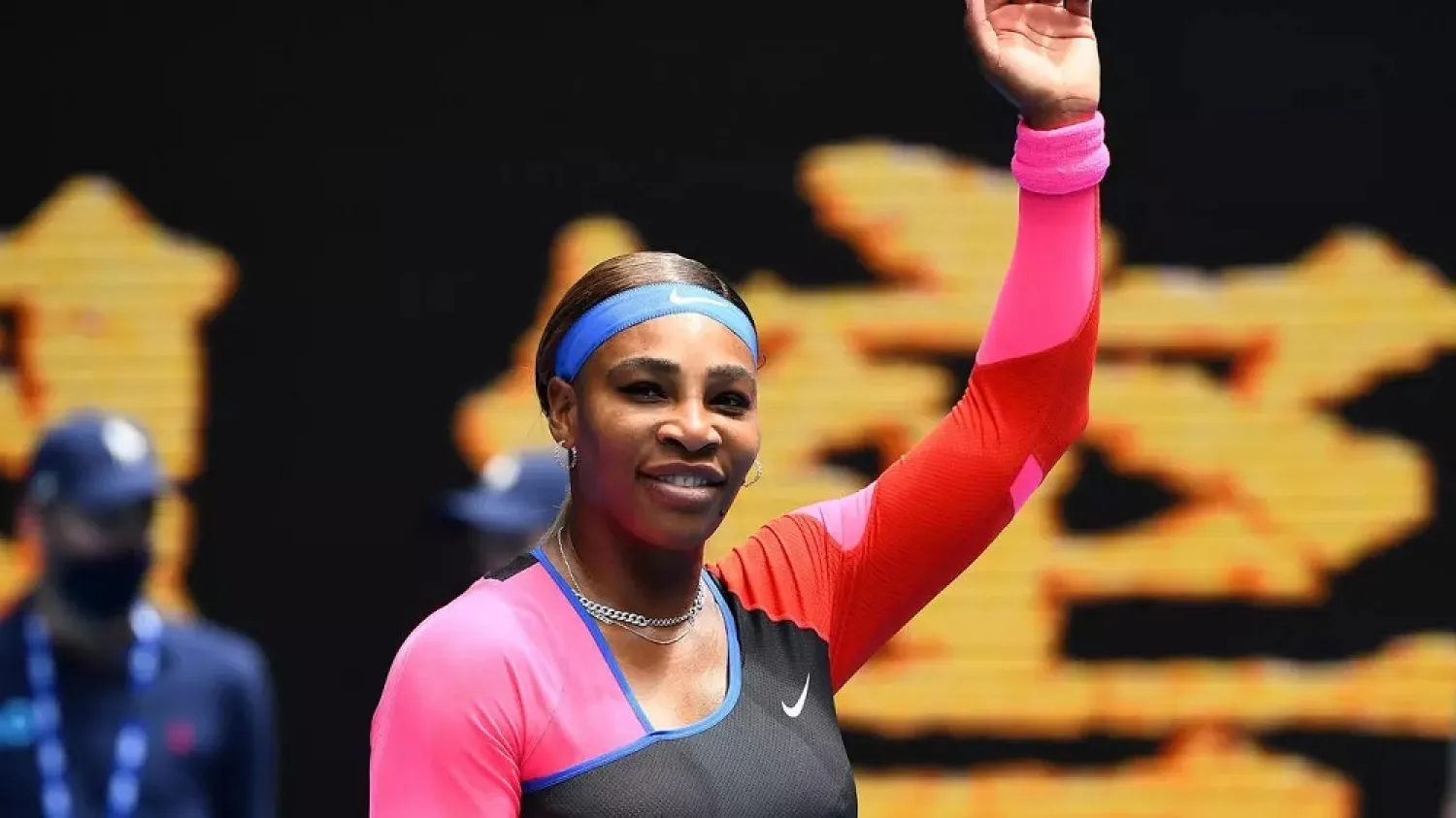 Serena Williams celebrates after winning against Laura Siegemund during their women's singles match on day one of the Australian Open tennis tournament in Melbourne on Monday. (AFP)