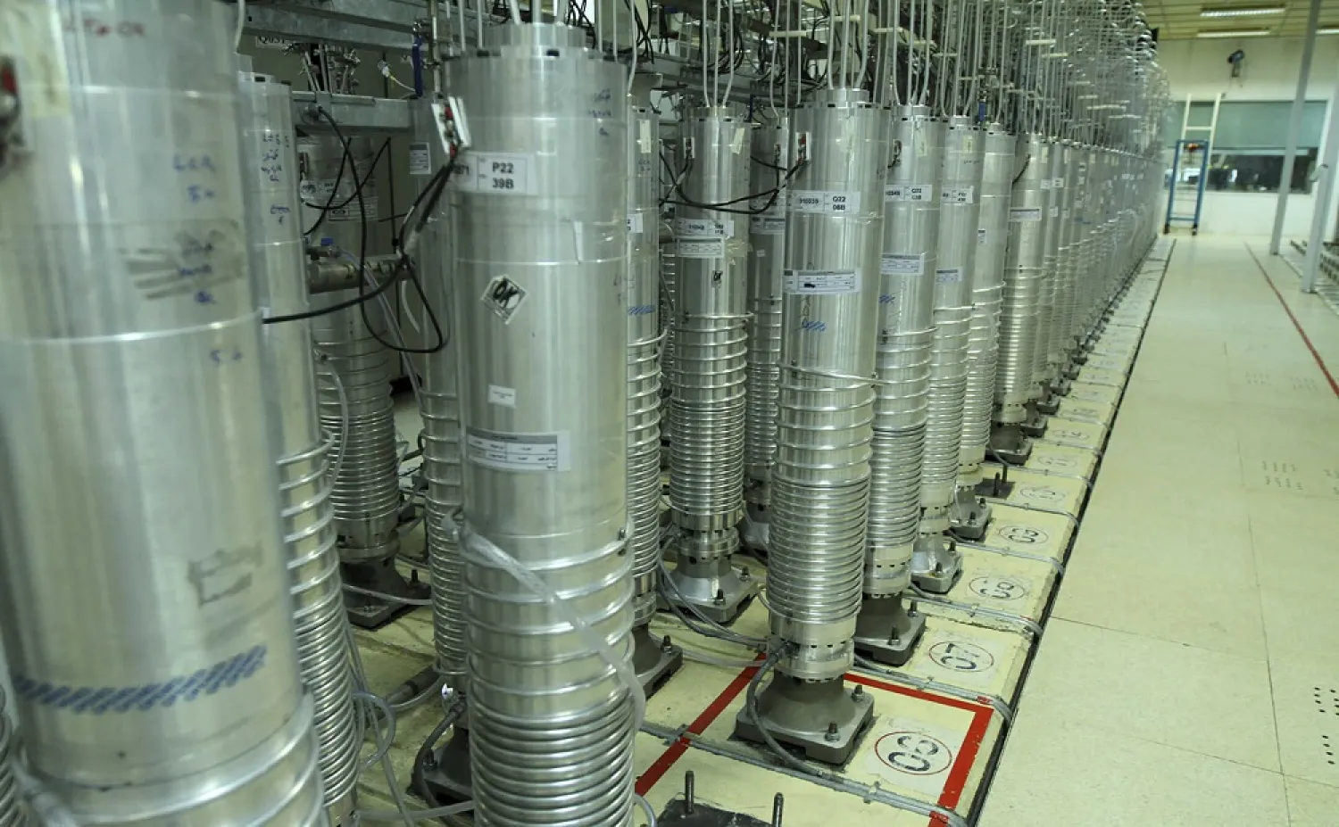 This photo released Nov. 5, 2019, by the Atomic Energy Organization of Iran shows centrifuge machines at the Natanz uranium enrichment facility in central Iran. (AP)