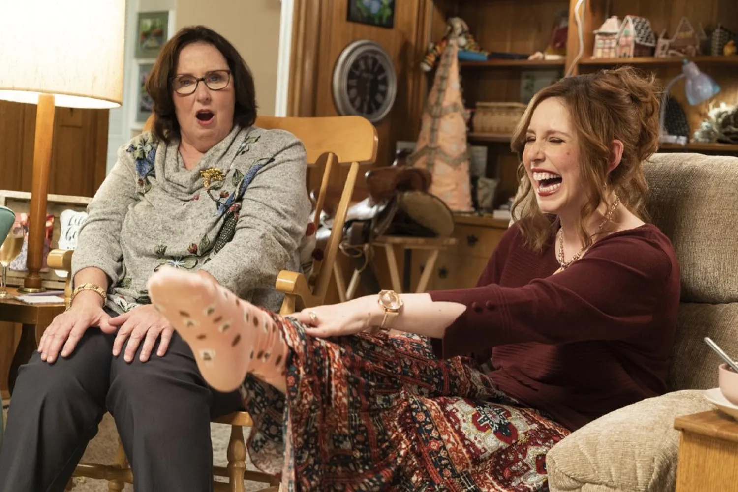 This image released by Lionsgate shows Phyllis Smith, left, and Vanessa Bayer in "Barb and Star Go to Vista Del Mar." (Lionsgate via AP)
