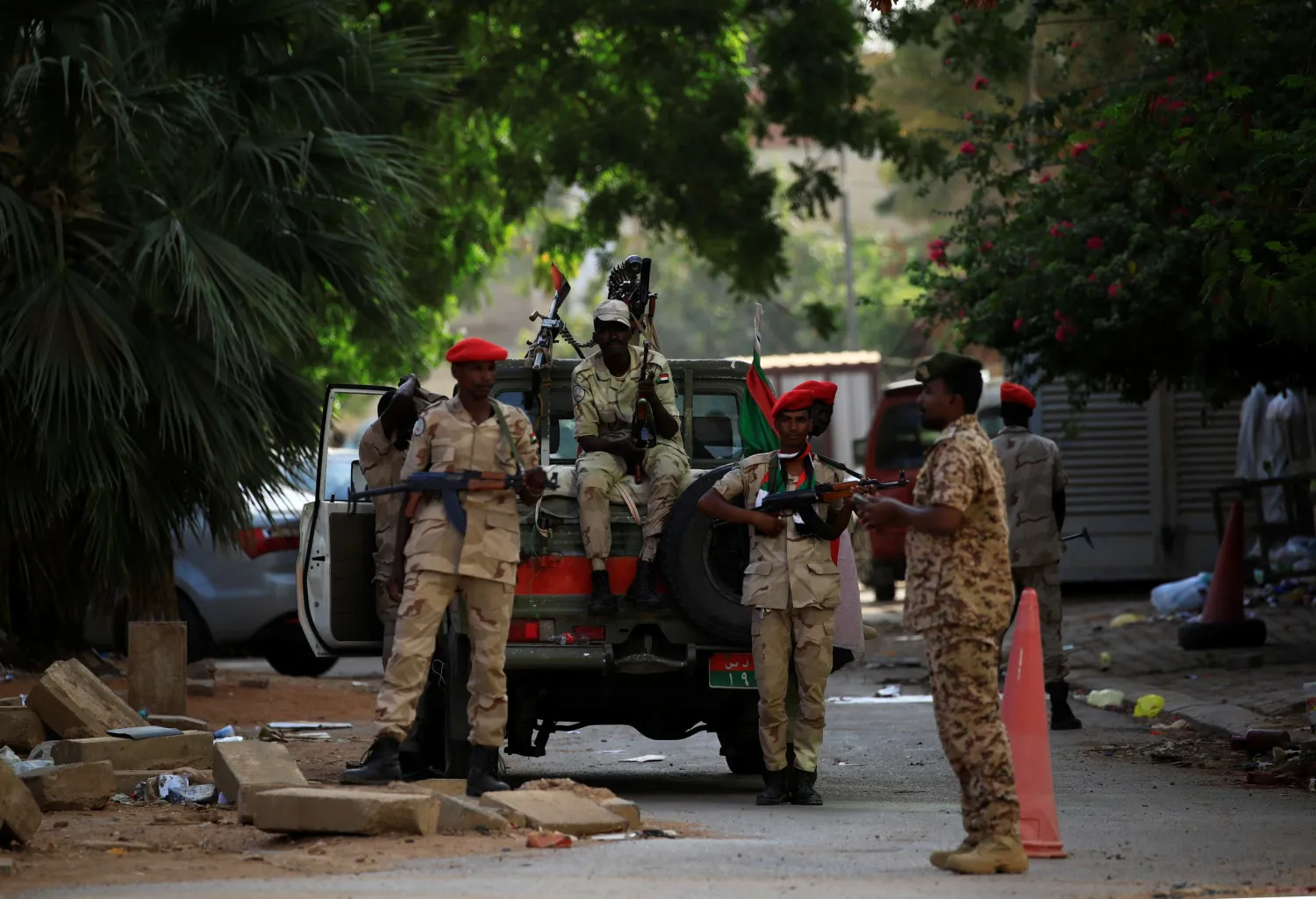 Sudanese soldiers secure an area in the capital Khartoum. Reuters file photo