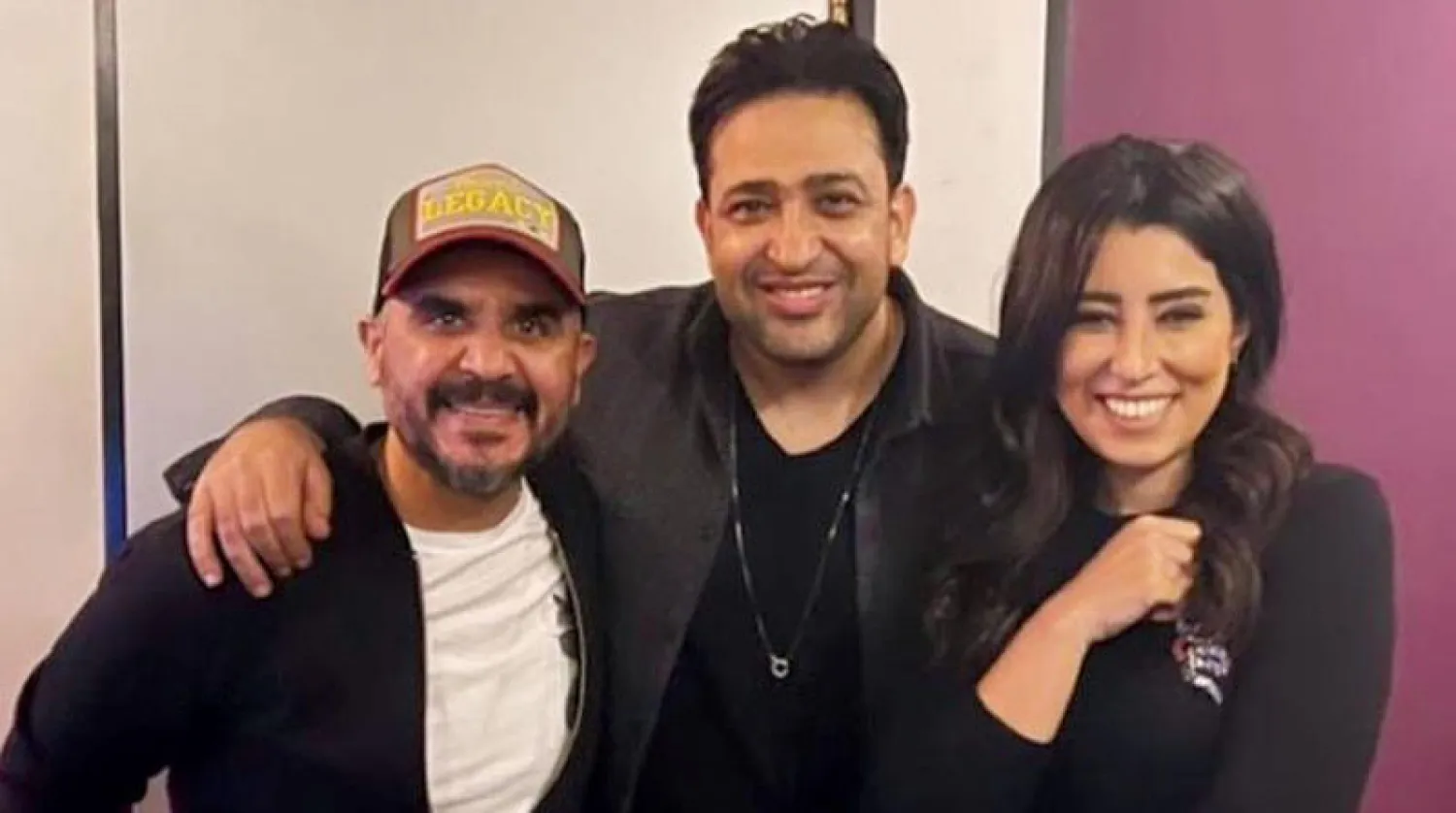 الفنانة المصرية أيتن عامر والملحن وليد سعد يتوسطهما الشاعر تامر حسين (إنستغرام)