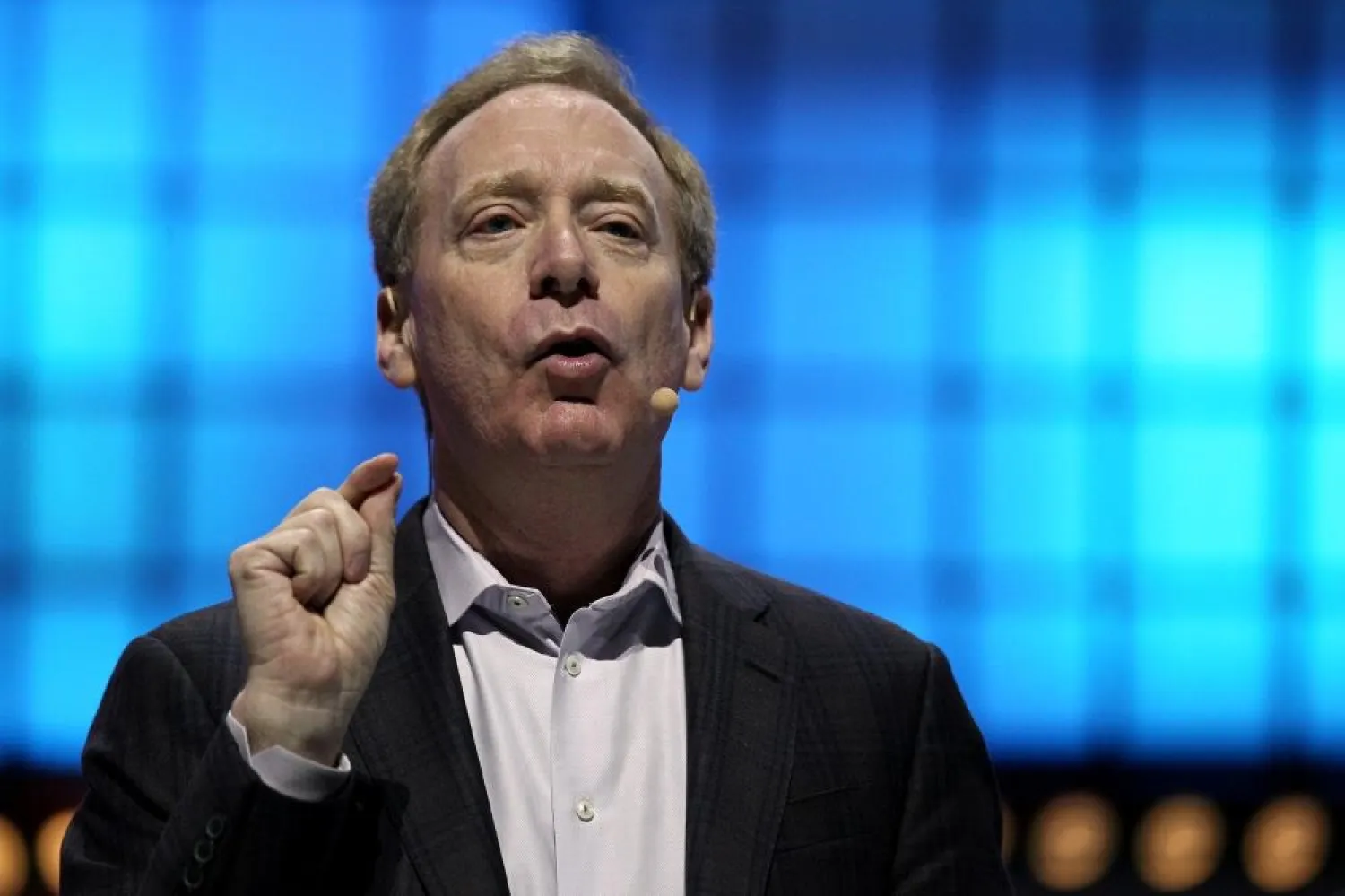 Microsoft's President Brad Smith speaks at the Web Summit, in Lisbon, Portugal, November 6, 2019. (Reuters)