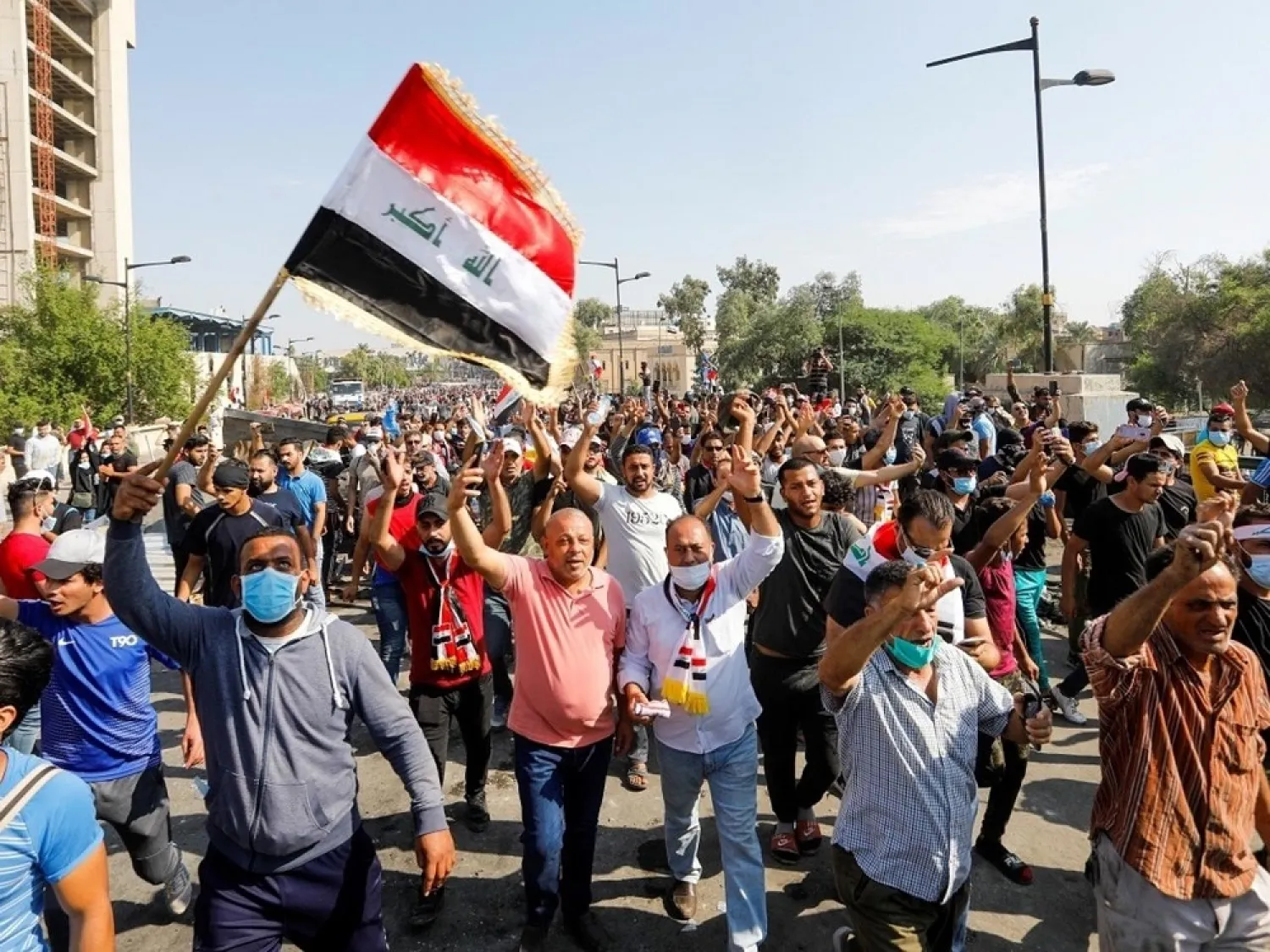 Demonstrators are seen at Al Jumhuriya bridge during a protest over corruption, lack of jobs, and poor services, in Baghdad, Iraq October 26, 2019. (Reuters)