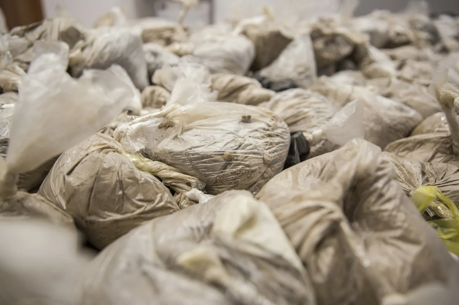 Photo released by Bulgarian Prosecutor's Office on Tuesday, Feb. 16 2021, shows packages of seized heroin from Iranian cargo in the Black Sea port of Varna. (AP)