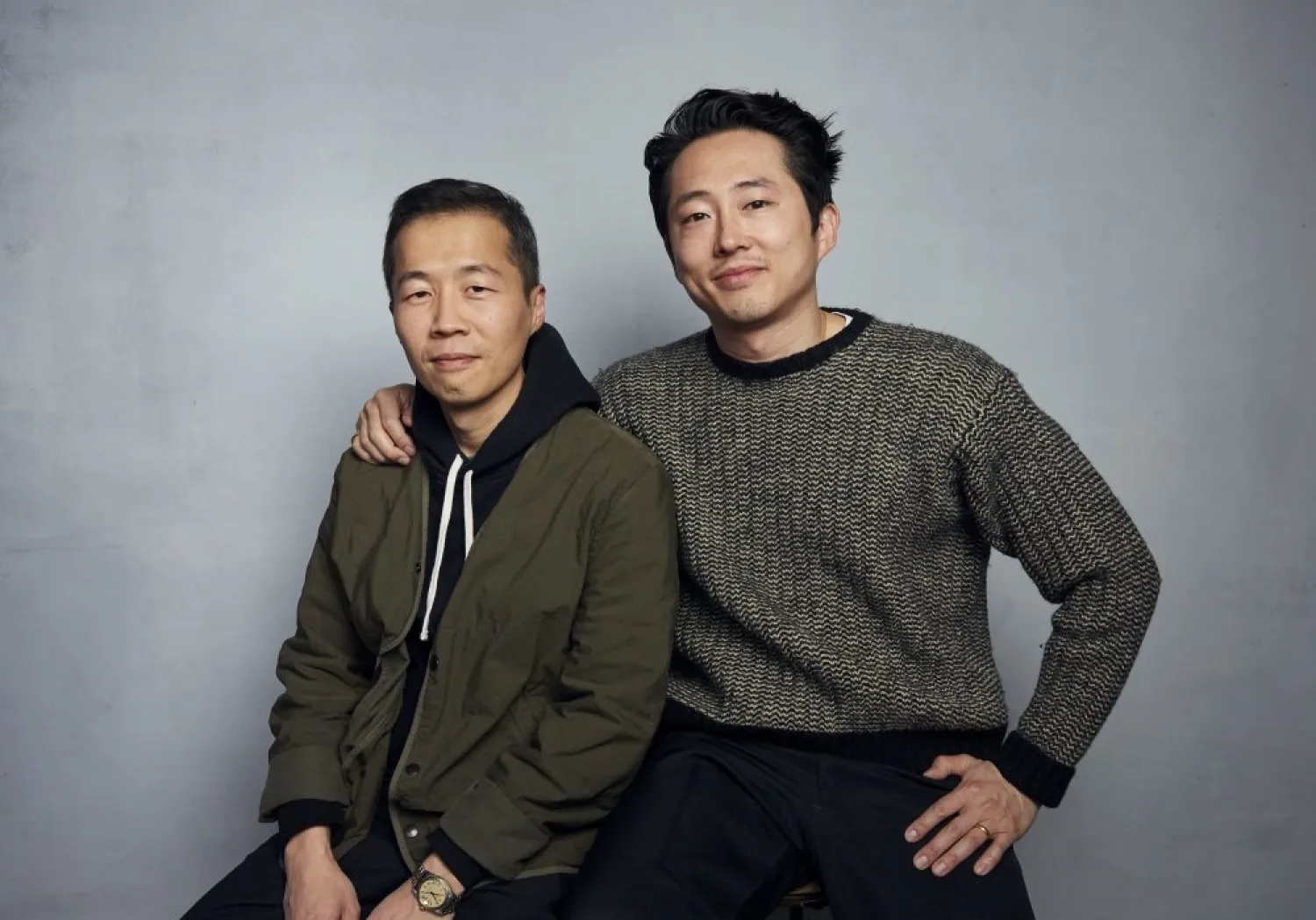 Director Lee Isaac Chung, left, and Steven Yeun pose for a portrait to promote the film "Minari" at the Music Lodge during the Sundance Film Festival on Monday, Jan. 27, 2020, in Park City, Utah. (AP)