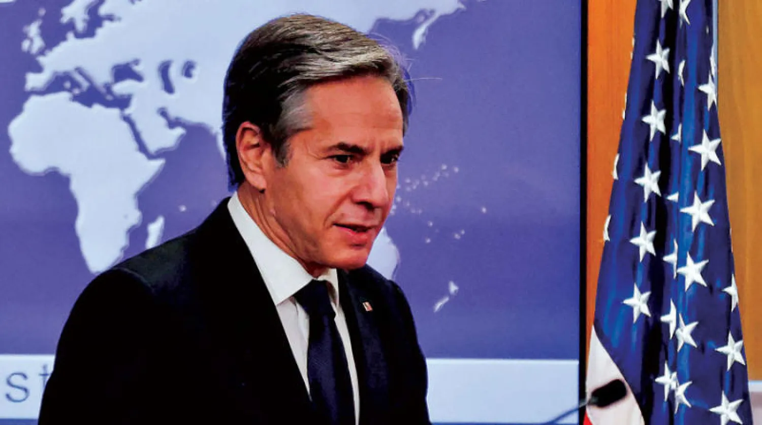 بلينكن لدى عقده أول مؤتمر صحافي بعد تنصيبه في 27 يناير (رويترز)