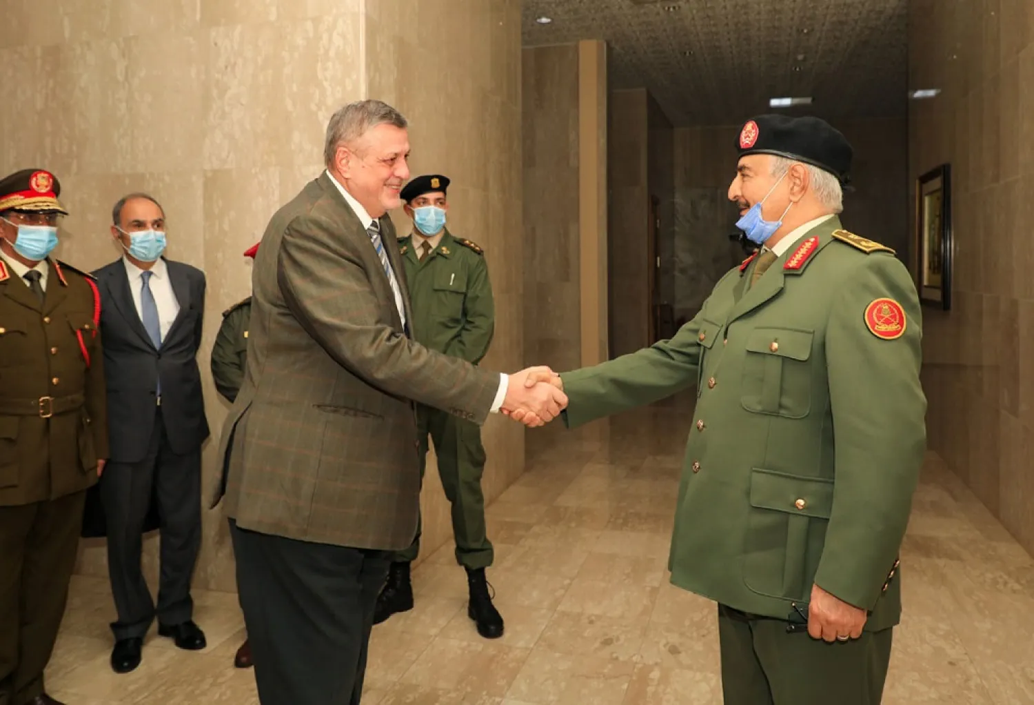 LNA commander Khalifa Haftar meets with UN envoy Jan Kubis. (LNA general command)