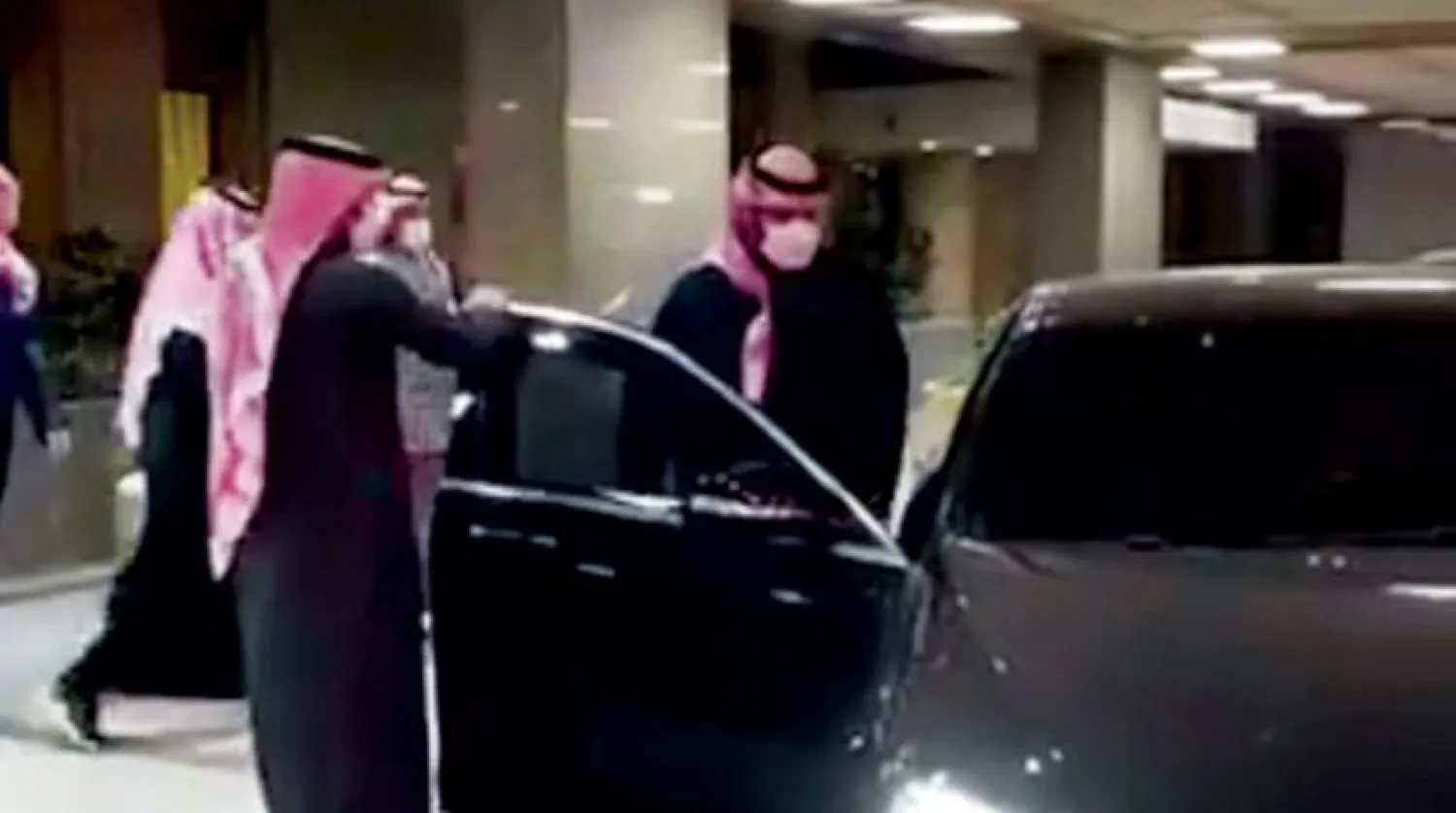 TV footage shows the Crown Prince walking towards a car waiting for him outside the hospital. SPA
