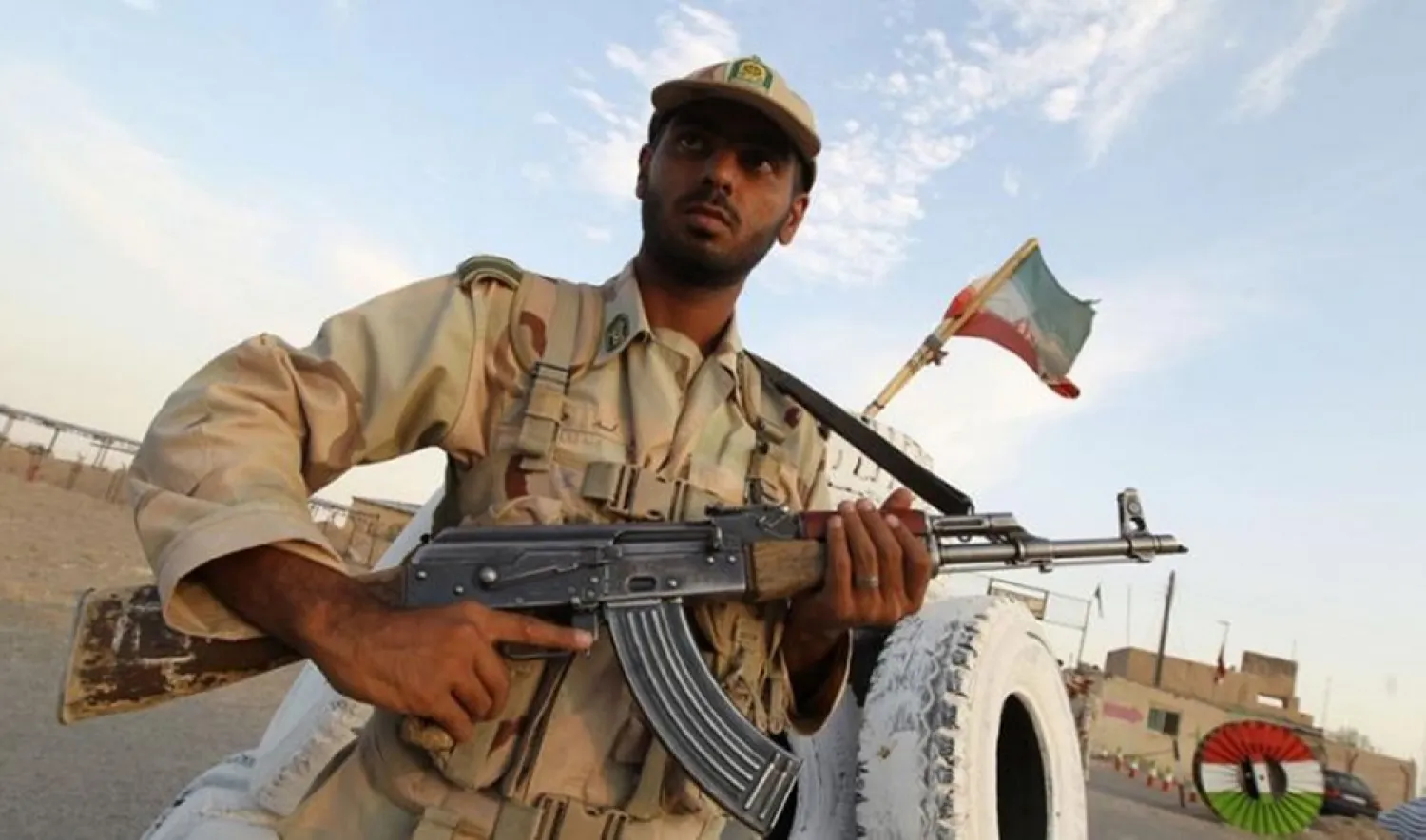 A member of the Iranian security forces stands near the border with Pakistan. (AFP)