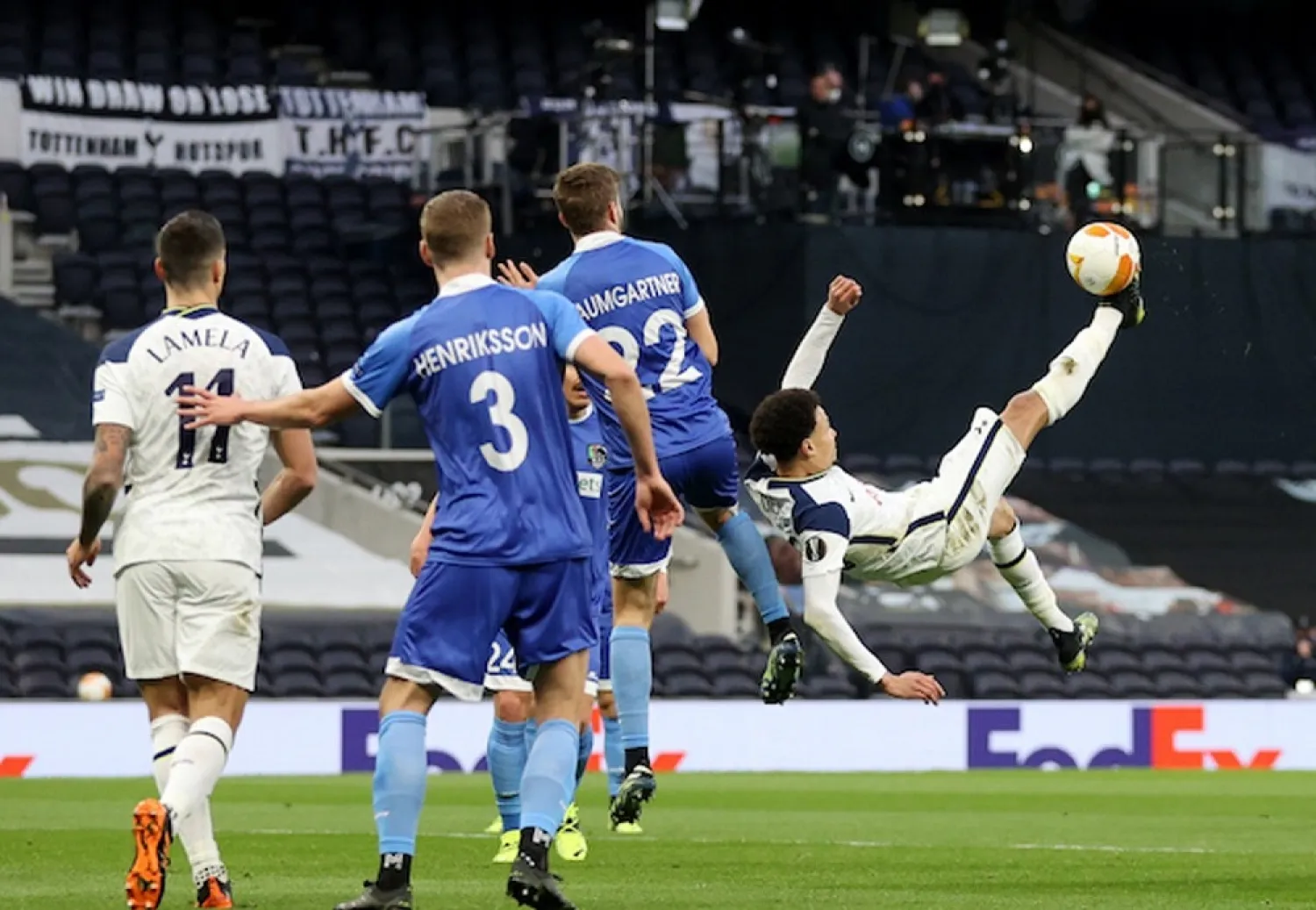 Dele Alli scores a superb bicycle kick goal in the Europa League on Thursday. (Reuters)