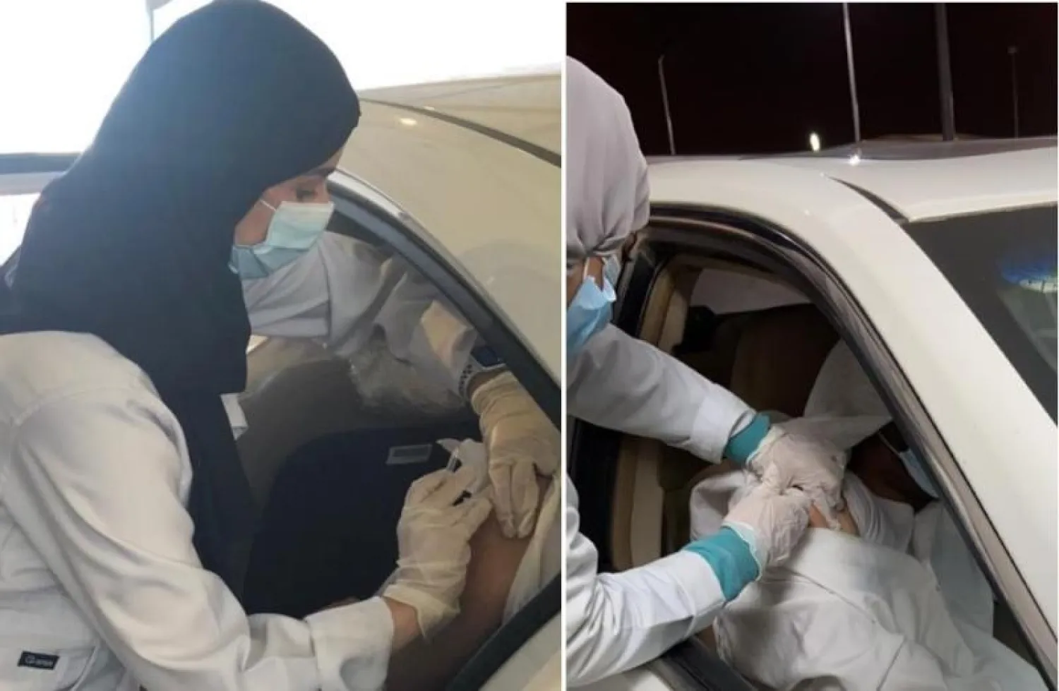 جانب من عملية التطعيم باللقاح المضاد لـ«كورونا» داخل السيارة (الصحة السعودية)