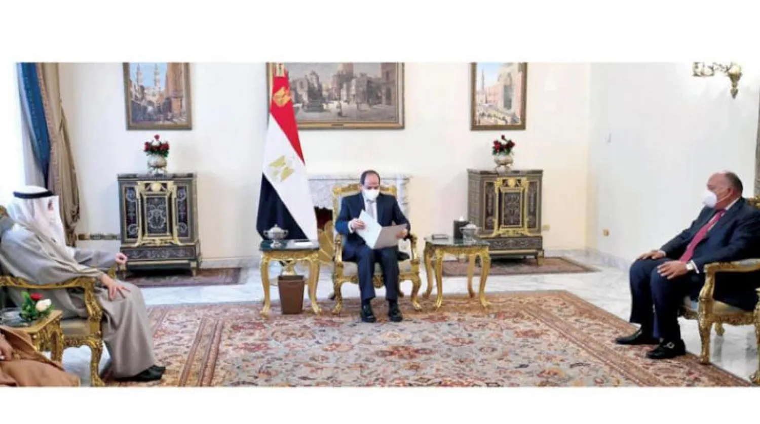 Egypt's President Abdel-Fattah el-Sisi meets with the Kuwaiti Foreign Minister. Egyptian Presidency