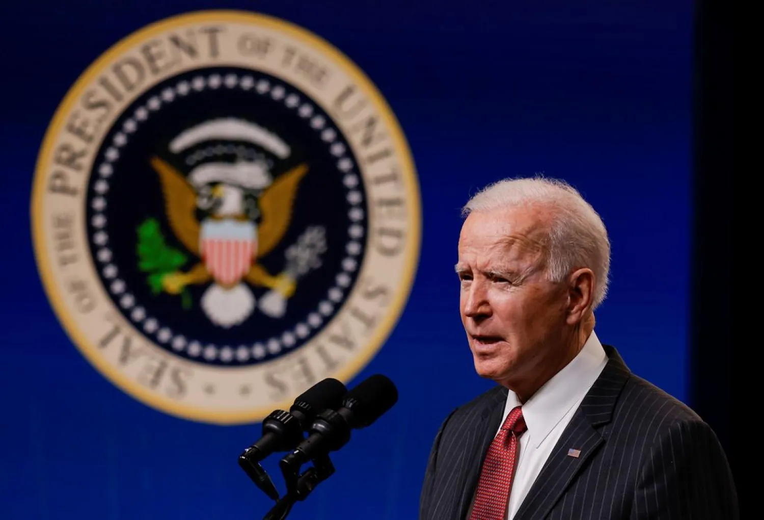 FILE PHOTO: US President Joe Biden delivers remarks on the political situation in Myanmar at the White House in Washington, US, February 10, 2021. REUTERS/Carlos Barria