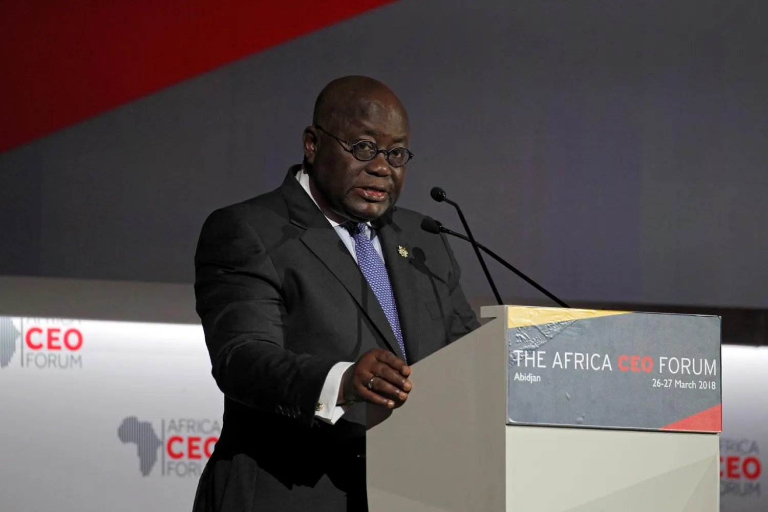President of Ghana Nana Akufo-Addo speaks during Africa CEO Forum at the Sofitel Hotel Ivoire in Abidjan, Ivory Coast March 26, 2018. REUTERS/Luc Gnago