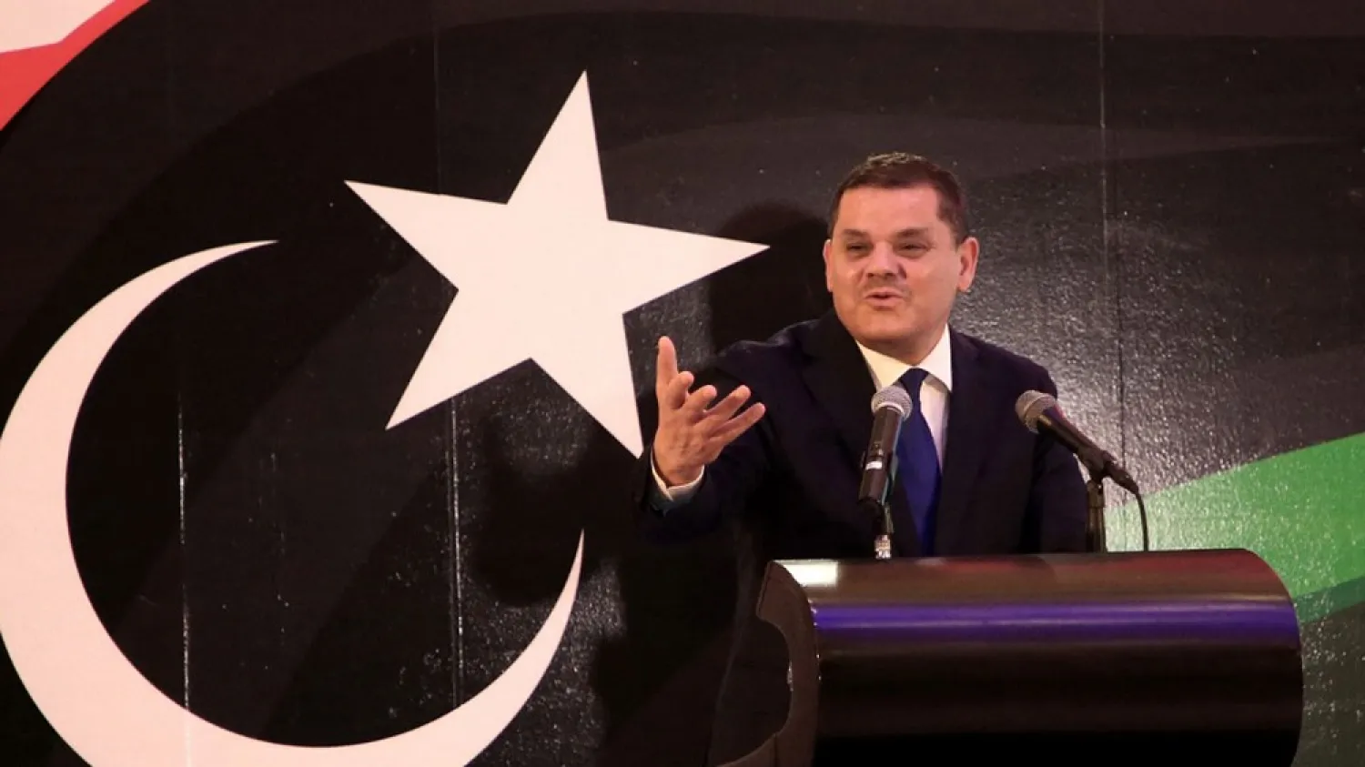 Libya’s Prime Minister-designate Abdulhamid Dheibeh speaks during a press conference in the capital Tripoli, on February 25, 2021. (AFP)