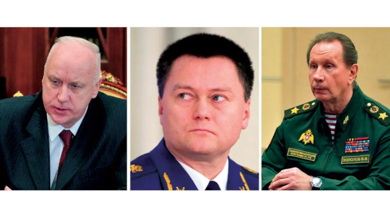 روس شملتهم العقوبات. من اليسار: ألكسندر باستريكين وإيغور كراسنوف وفيكتور زولوتوف (أ.ب)