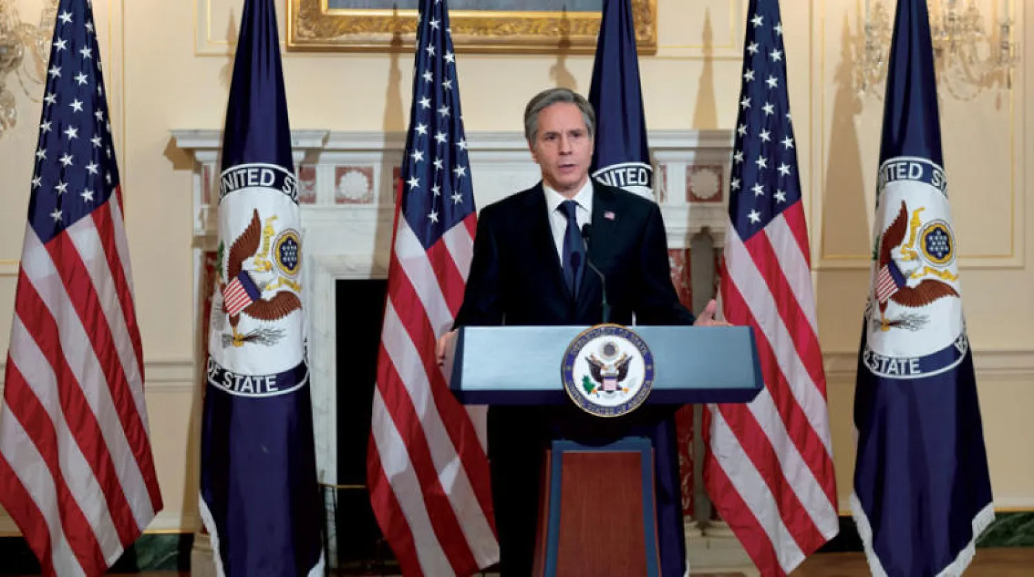 بلينكن يعرض أولويات إدارة بايدن وركّز فيها على ترابط الشؤون الداخلية مع السياسات الخارجية (رويترز)