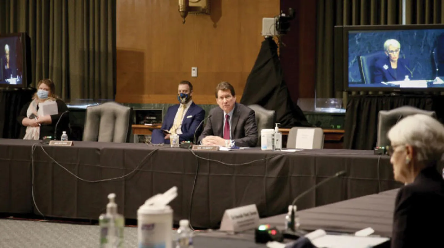 ويندي شرمان مرشحة لمنصب نائب وزير الخارجية في جلسة استماع في مجلس الشيوخ أمس (تويتر)