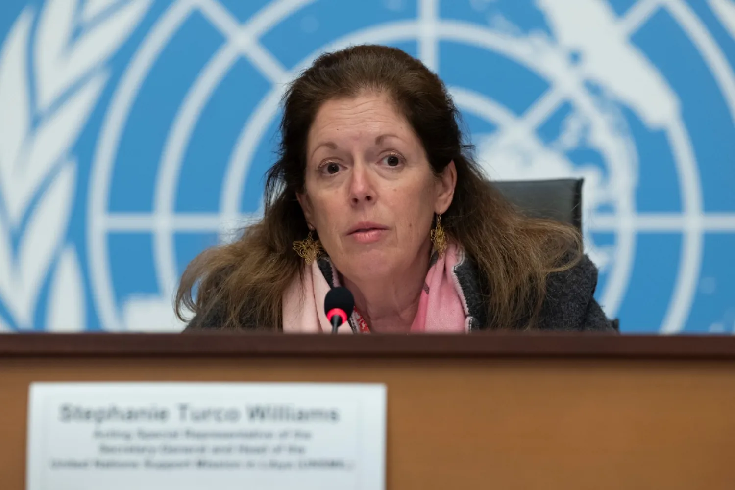 Deputy Special Representative of the UN Secretary-General for Political Affairs in Libya Stephanie Williams speaks during a press conference in Geneva on February 5, following the election of a new interim government for Libya - AFP