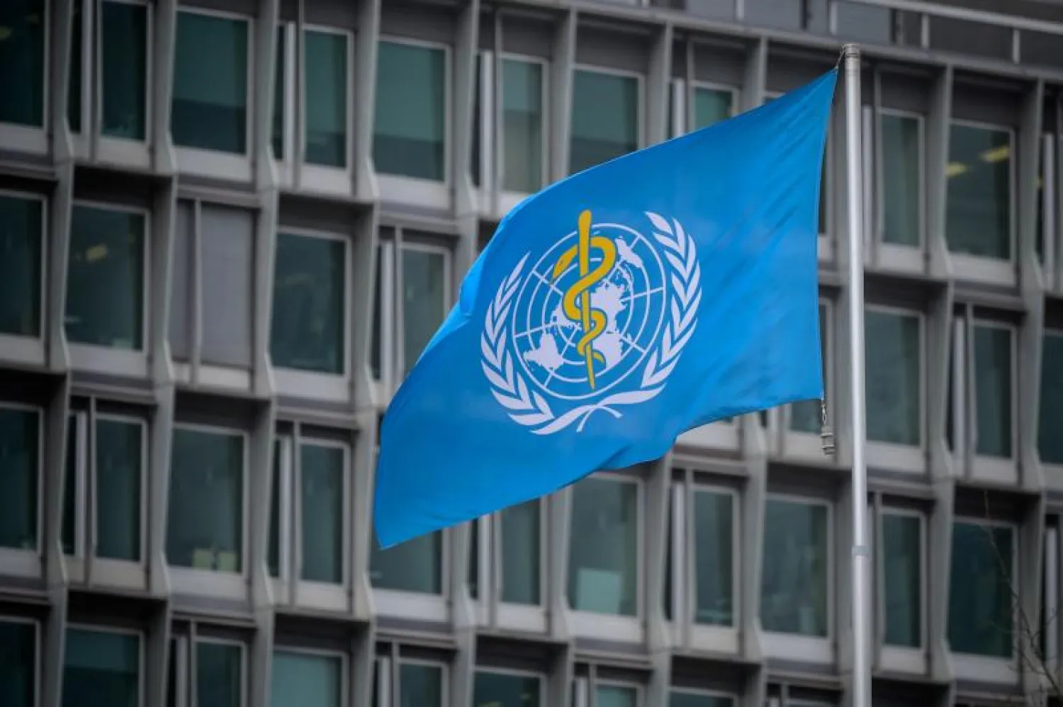 علم منظمة الصحة العالمية خارج مقرها في جنيف (أ.ف.ب)