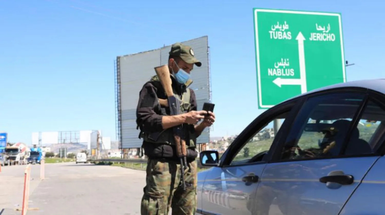 A Palestinian security officer in Nablus city in the West Bank on Saturday, March 6, 2021 (EPA) 