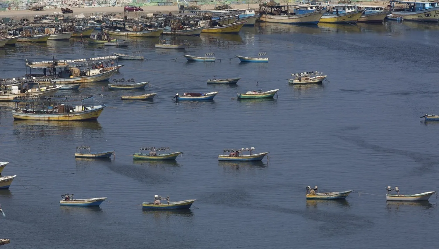 Palestinian fishing boats moored in the Gaza seaport in Gaza City, June 13, 2019. (AP)