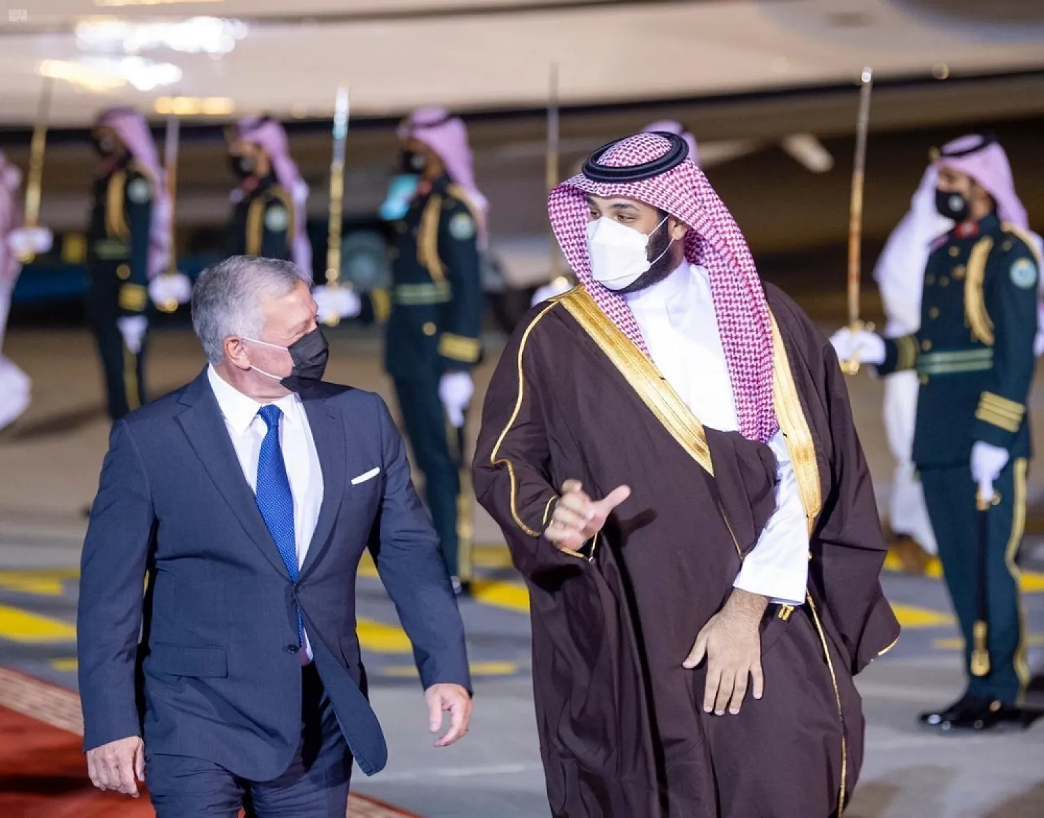 Crown Prince Mohammed bin Salman welcomed the King of Jordan in Riyadh. (SPA)