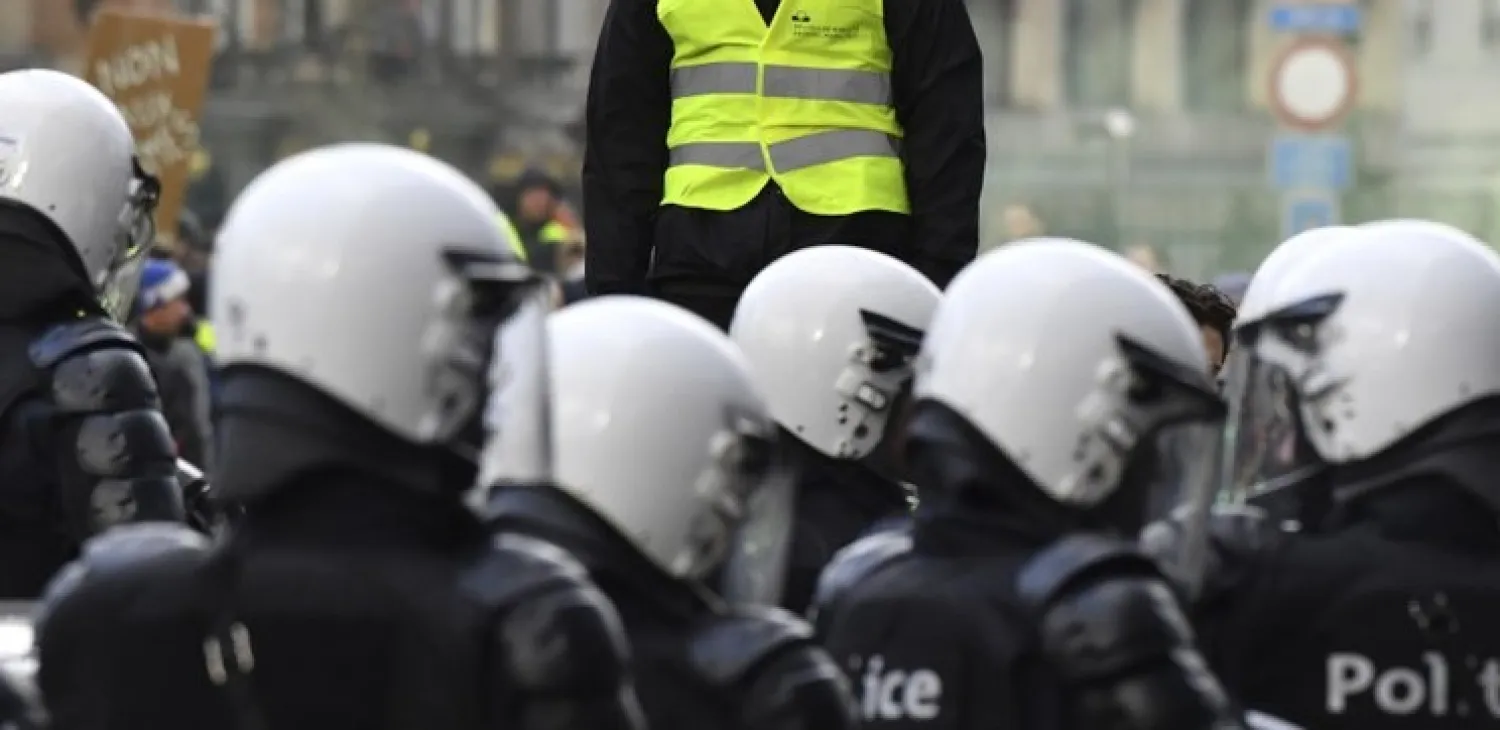 Police officers in Brussels, Saturday, Dec. 8, 2018.  (AP Photo/Geert Vanden Wijngaert)
