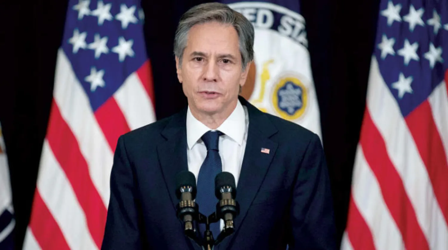 بلينكن لدى إلقائه كلمة في وزارة الخارجية الشهر الماضي (أ.ف.ب)